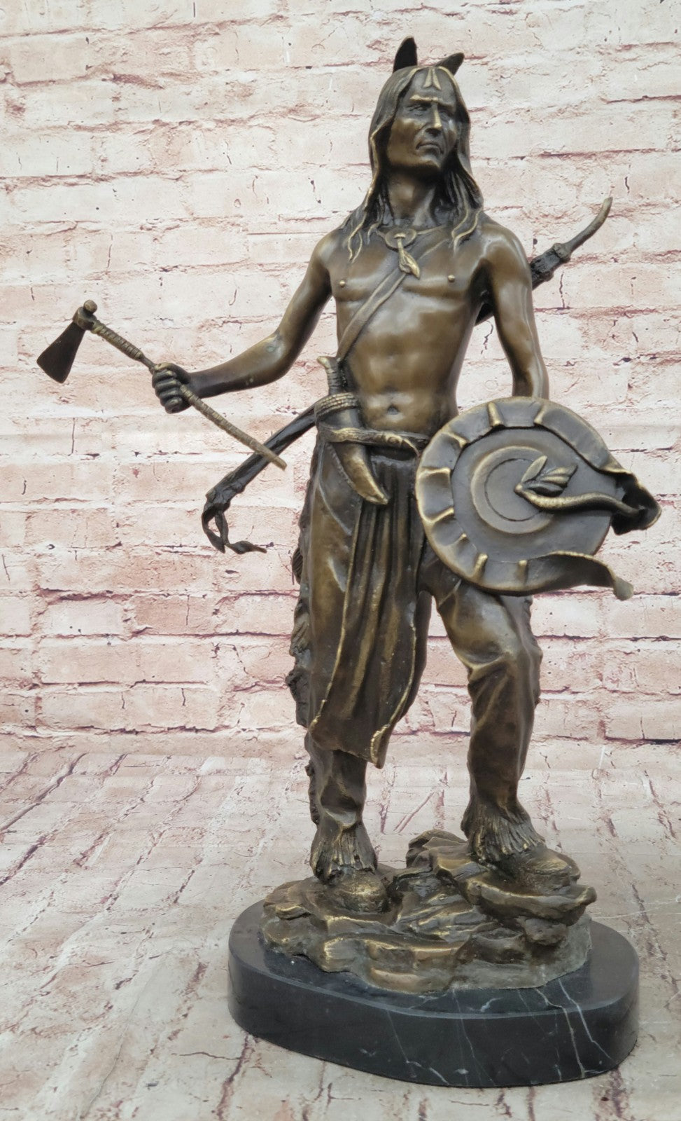 Signed Native American Indian Warrior Bronze Sculpture Statue Figurine Art Deco