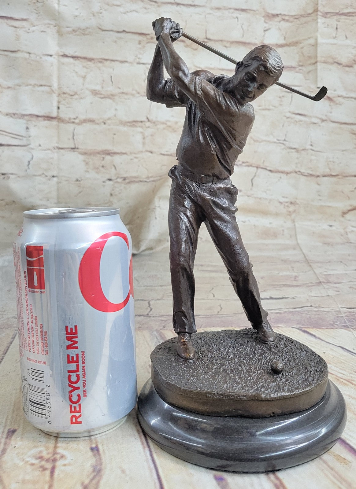 9" Vintage Bronze Golf Sculpture – Handcrafted Golfer Swing Figurine on Marble Base
