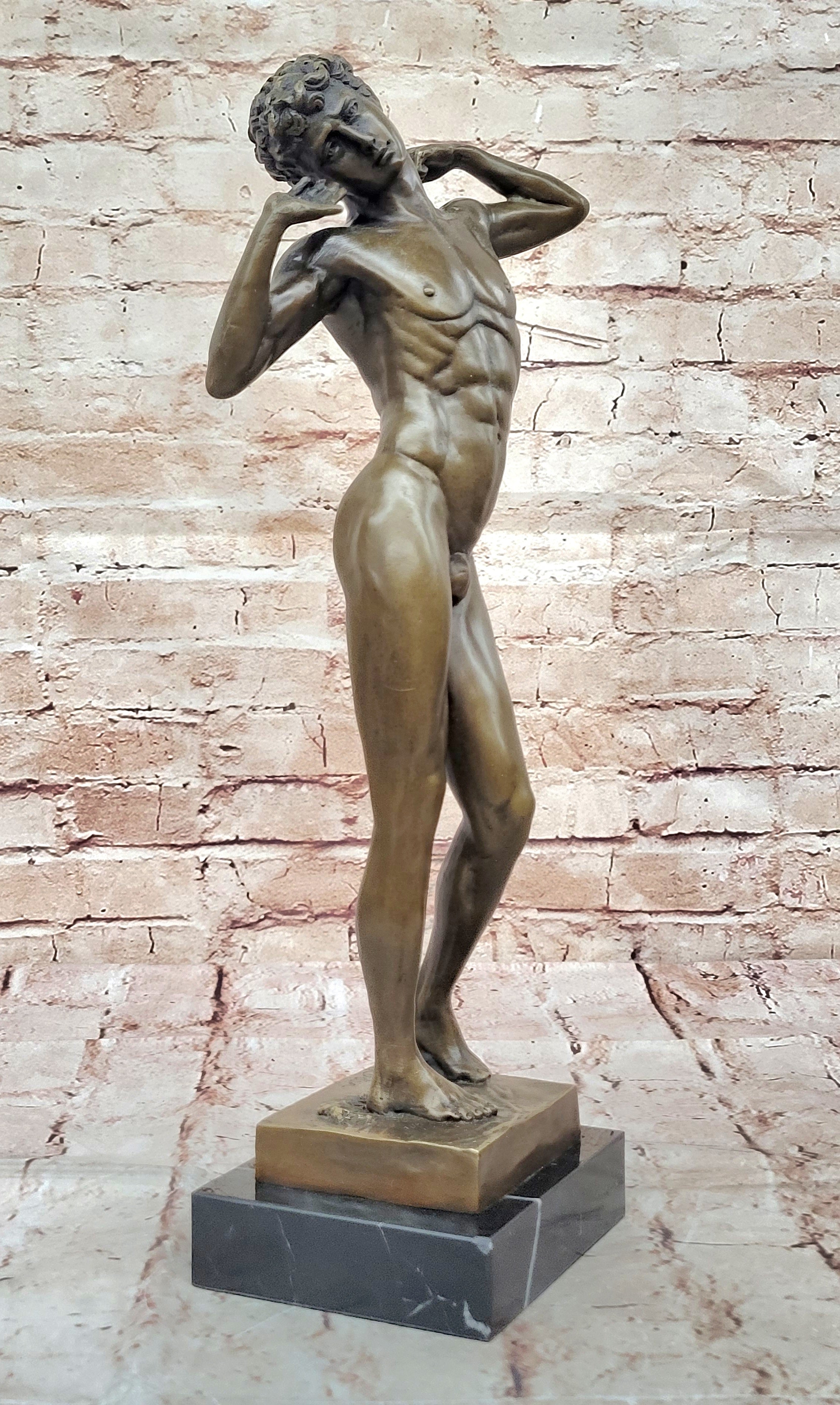 Handcrafted Nude Man Male Interest Erotic Bronze Sculpture Marble Figurine Rodin