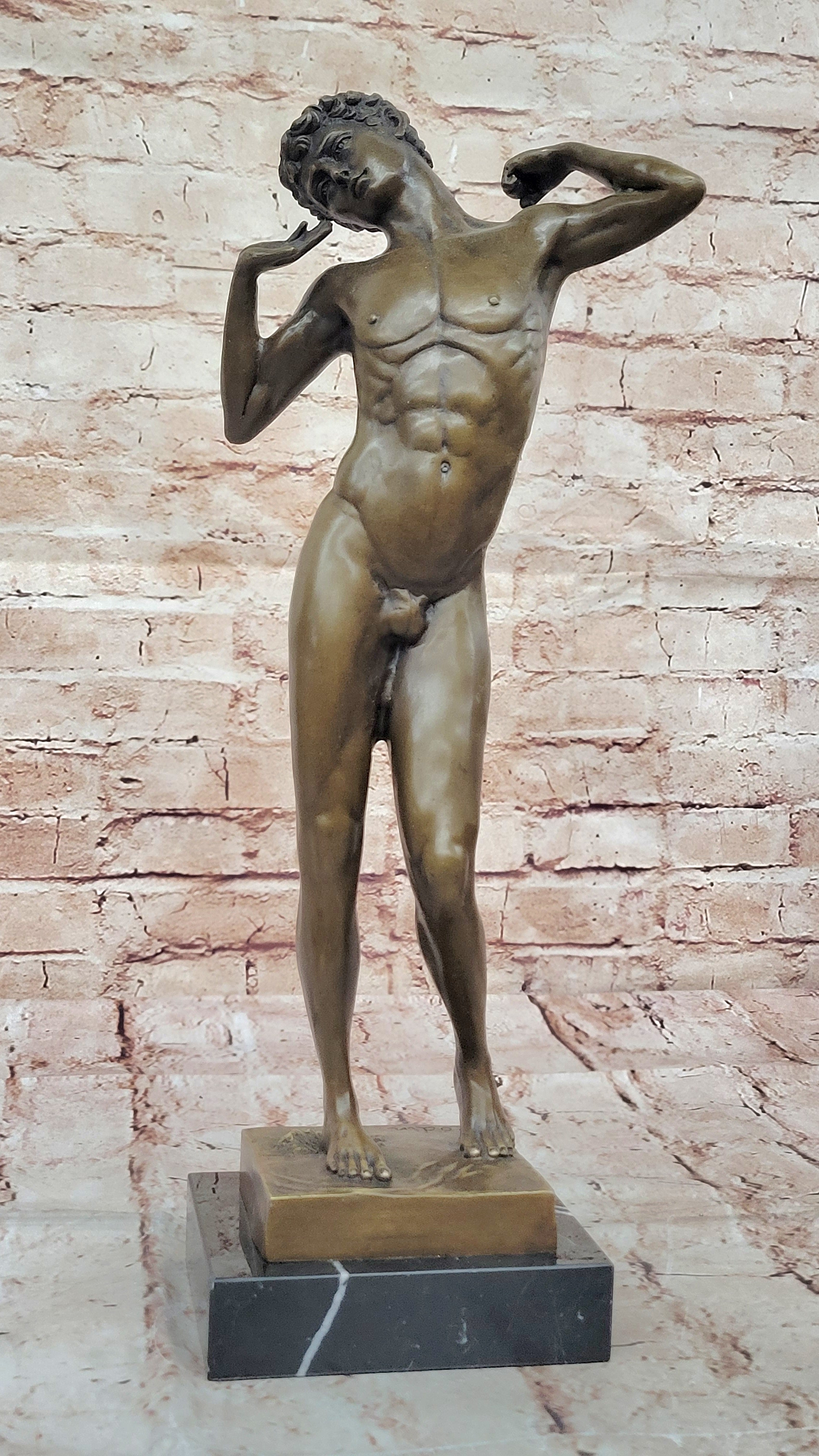 Handcrafted Nude Man Male Interest Erotic Bronze Sculpture Marble Figurine Rodin