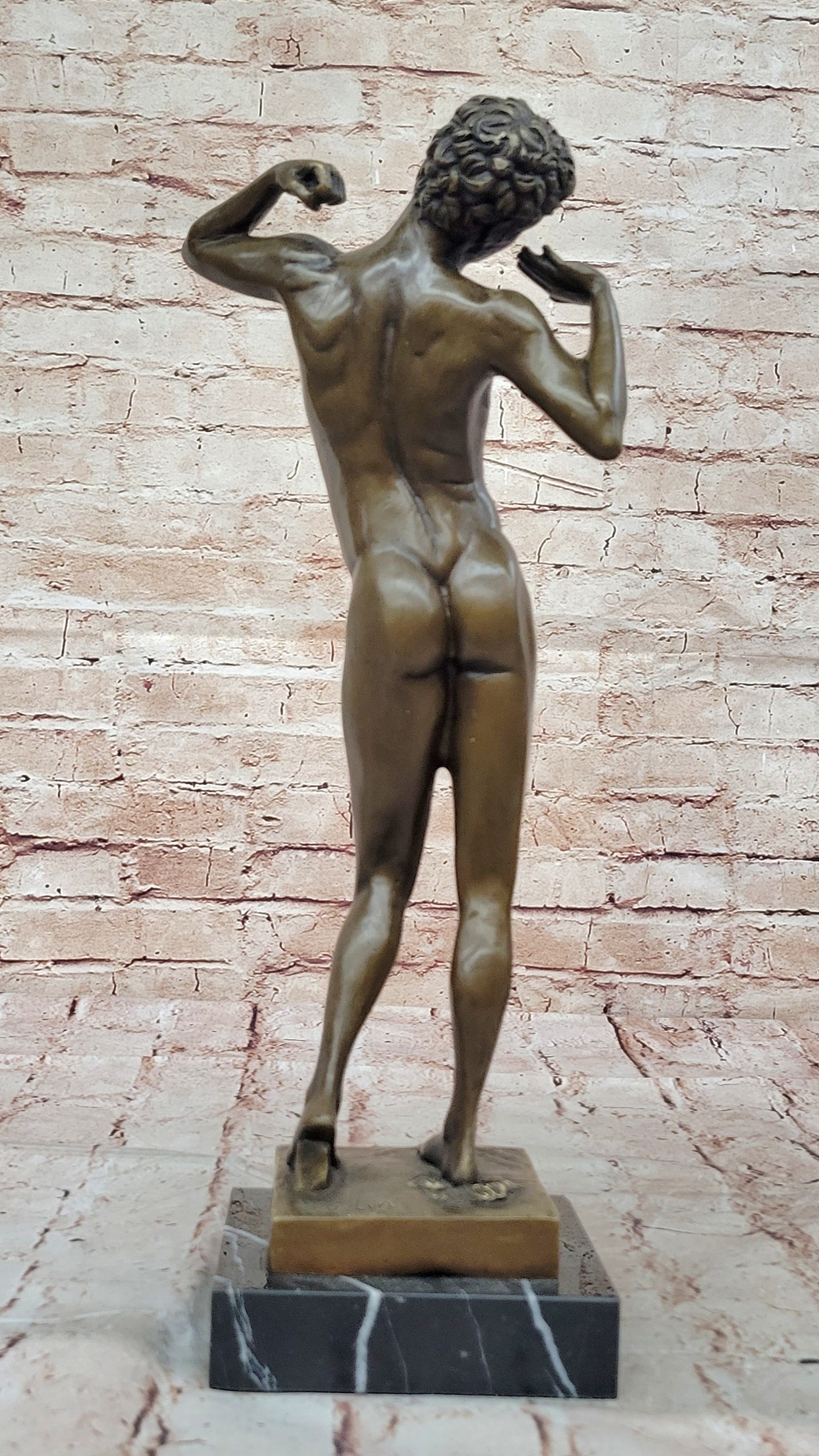 Handcrafted Nude Man Male Interest Erotic Bronze Sculpture Marble Figurine Rodin