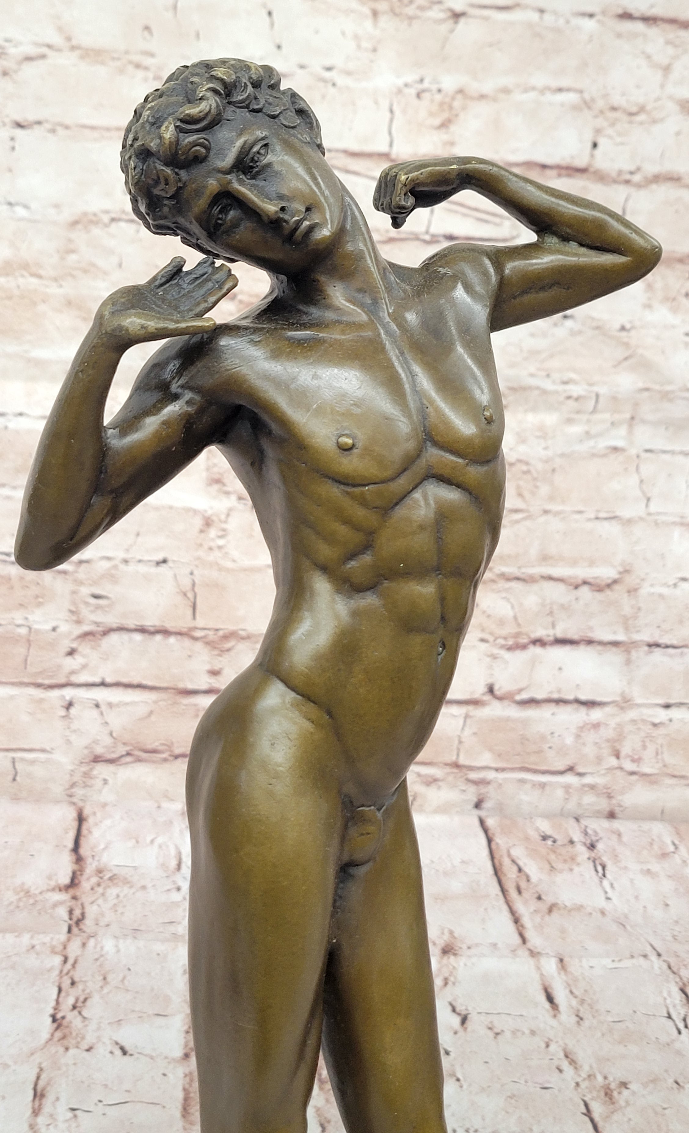 Handcrafted Nude Man Male Interest Erotic Bronze Sculpture Marble Figurine Rodin