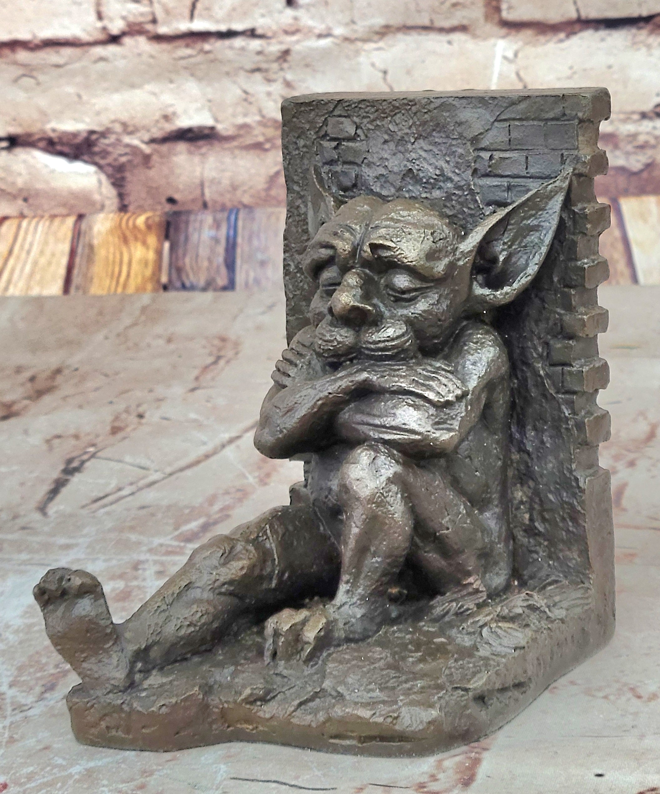 Vintage Bronze Devil / Gremlin / Gargoyle Bookends, Nice Detail & Patina Deco