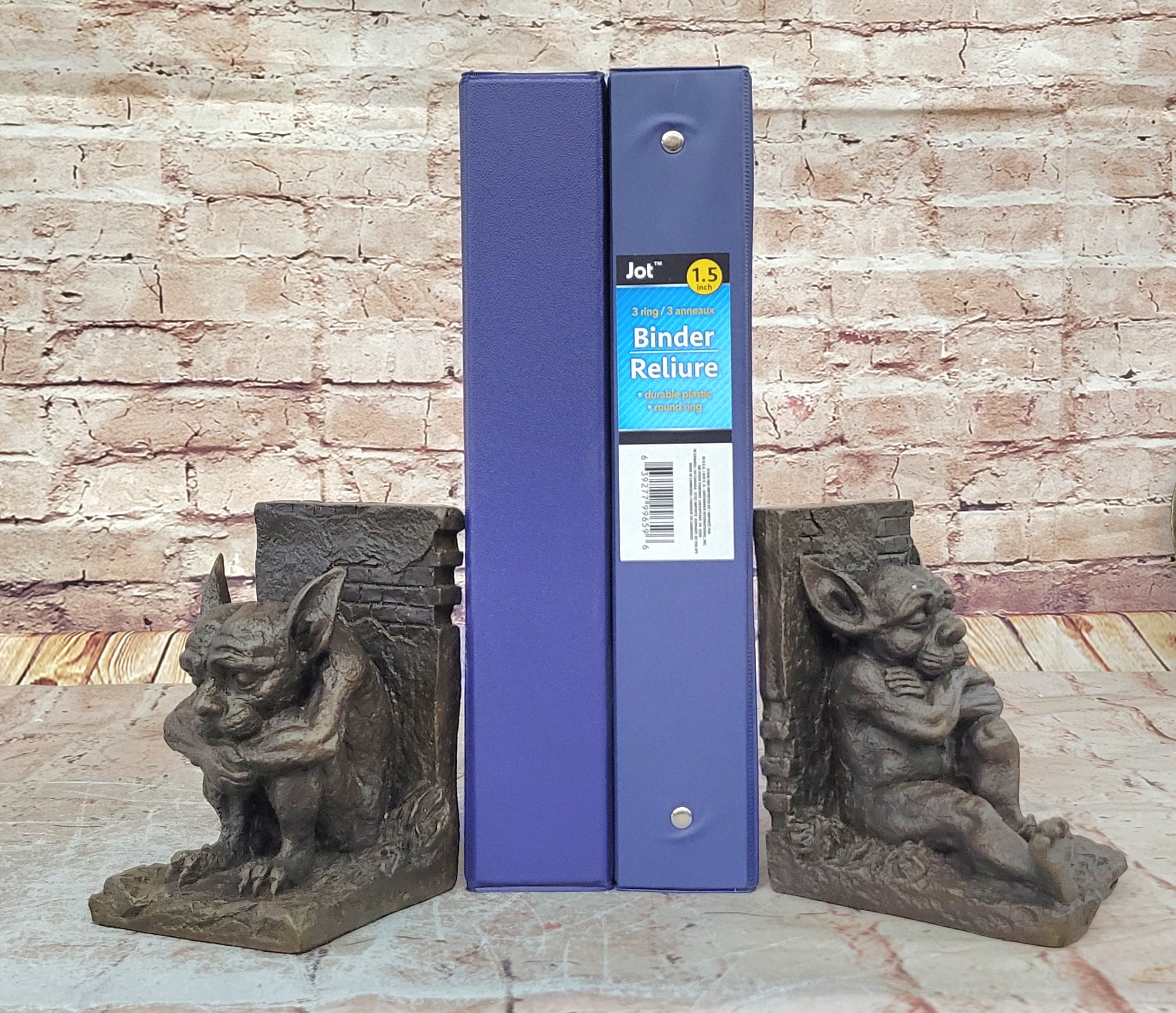 Vintage Bronze Devil / Gremlin / Gargoyle Bookends, Nice Detail & Patina Deco