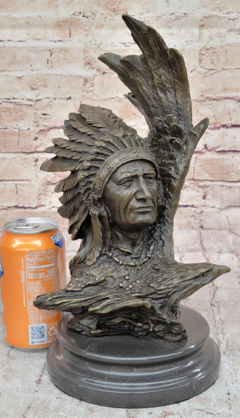 Western Art Hand Made Indian Warrior Chief Bust Bronze Sculpture Figurine Figure