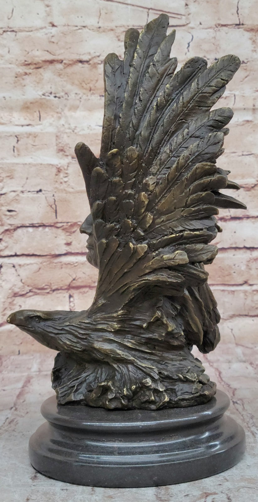 Western Art Hand Made Indian Warrior Chief Bust Bronze Sculpture Figurine Figure