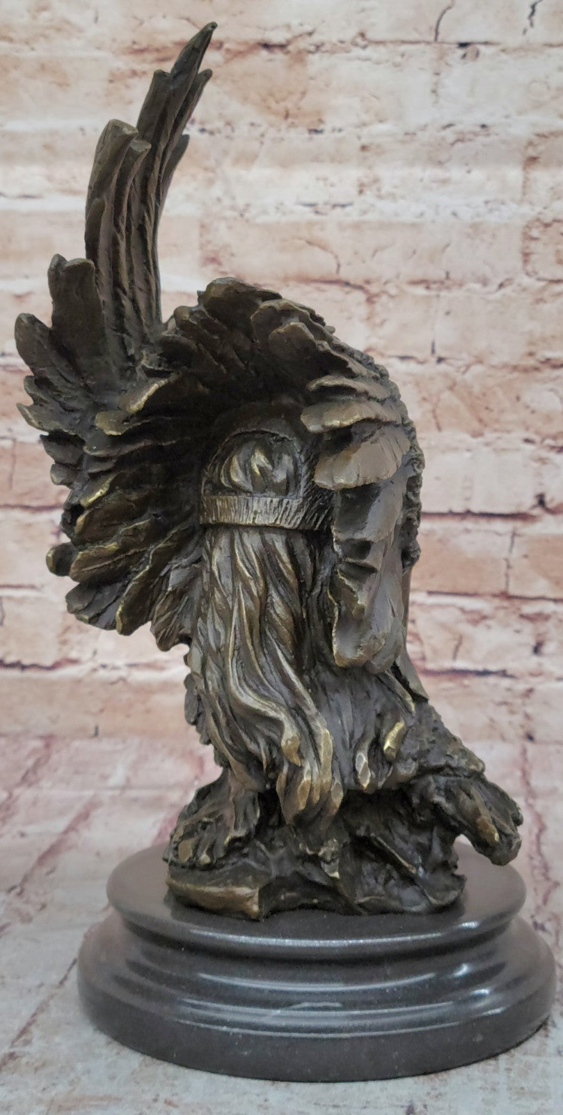 Western Art Hand Made Indian Warrior Chief Bust Bronze Sculpture Figurine Figure