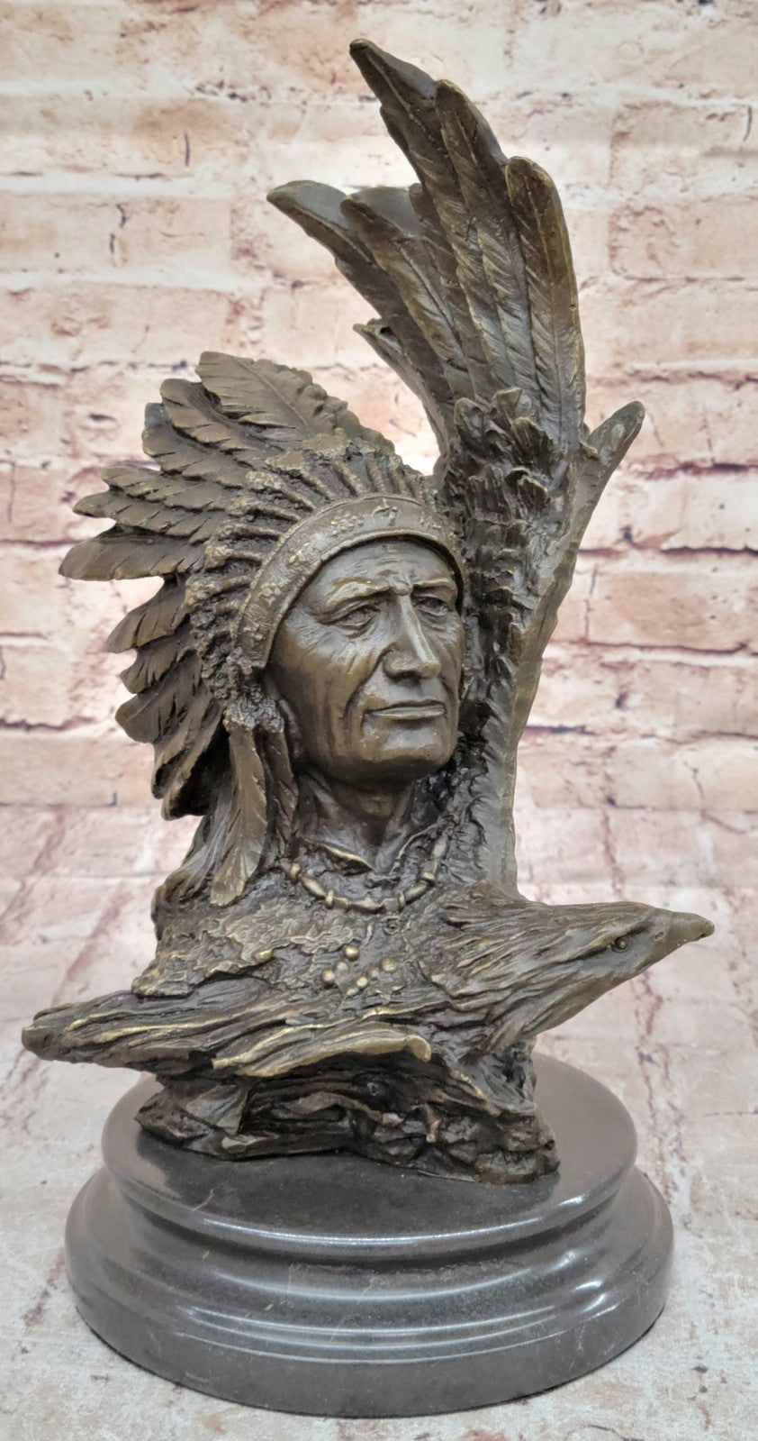 Western Art Hand Made Indian Warrior Chief Bust Bronze Sculpture Figurine Figure