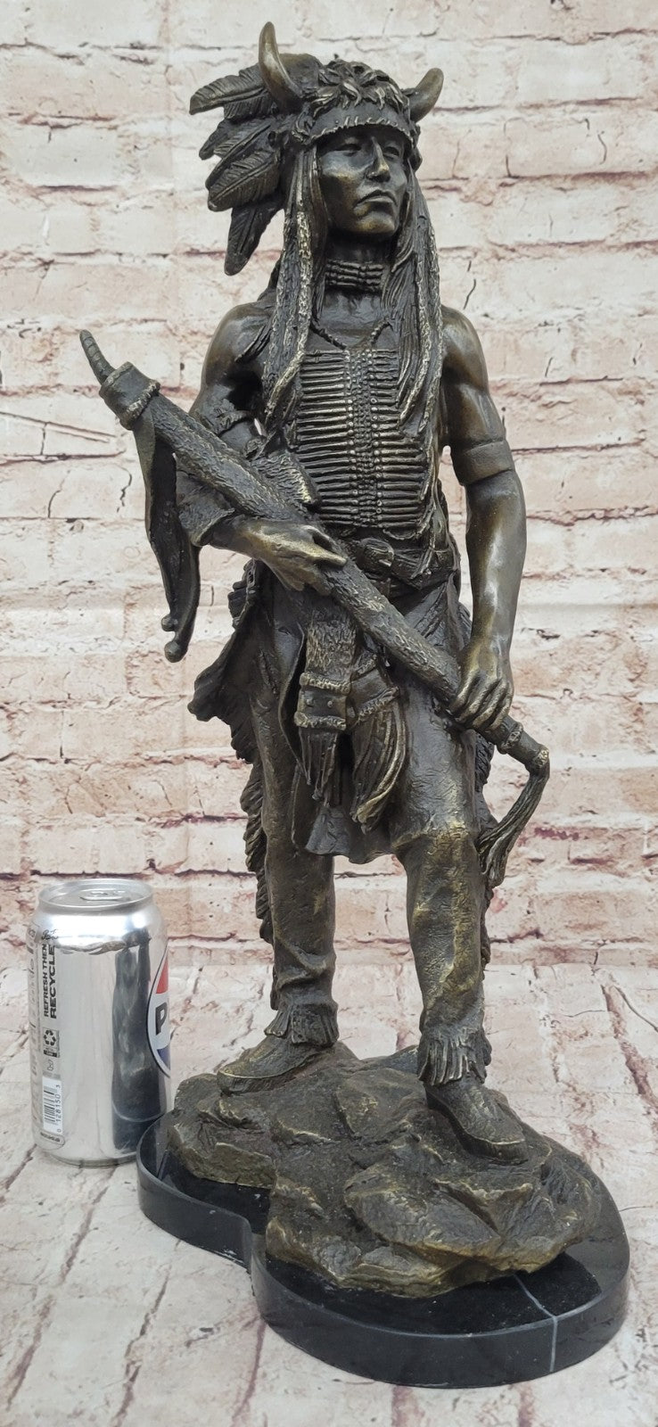 Handcrafted bronze sculpture SALE Marble Chief Indian American Native Signed