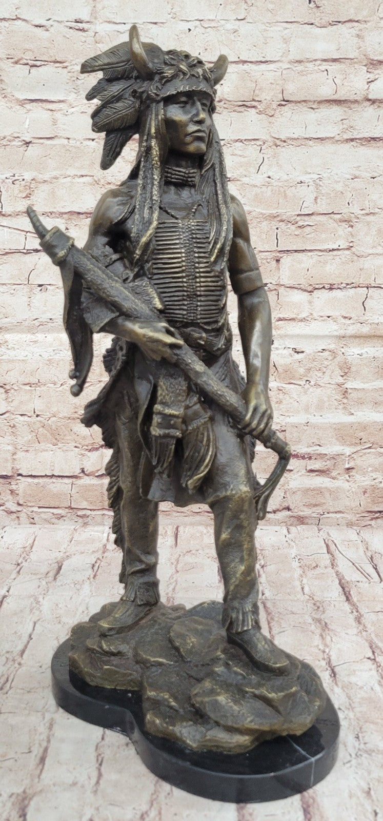 Handcrafted bronze sculpture SALE Marble Chief Indian American Native Signed