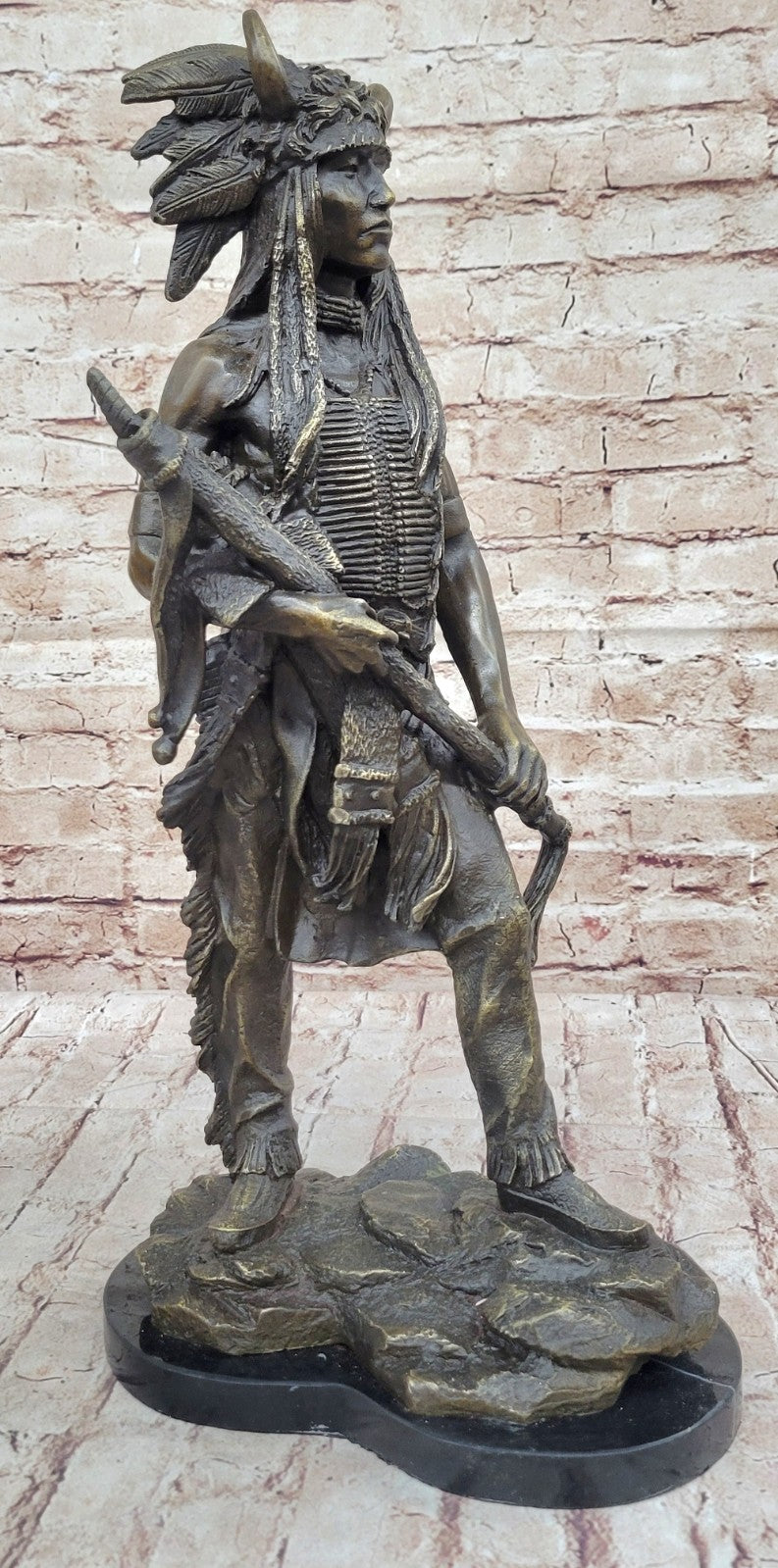 Handcrafted bronze sculpture SALE Marble Chief Indian American Native Signed