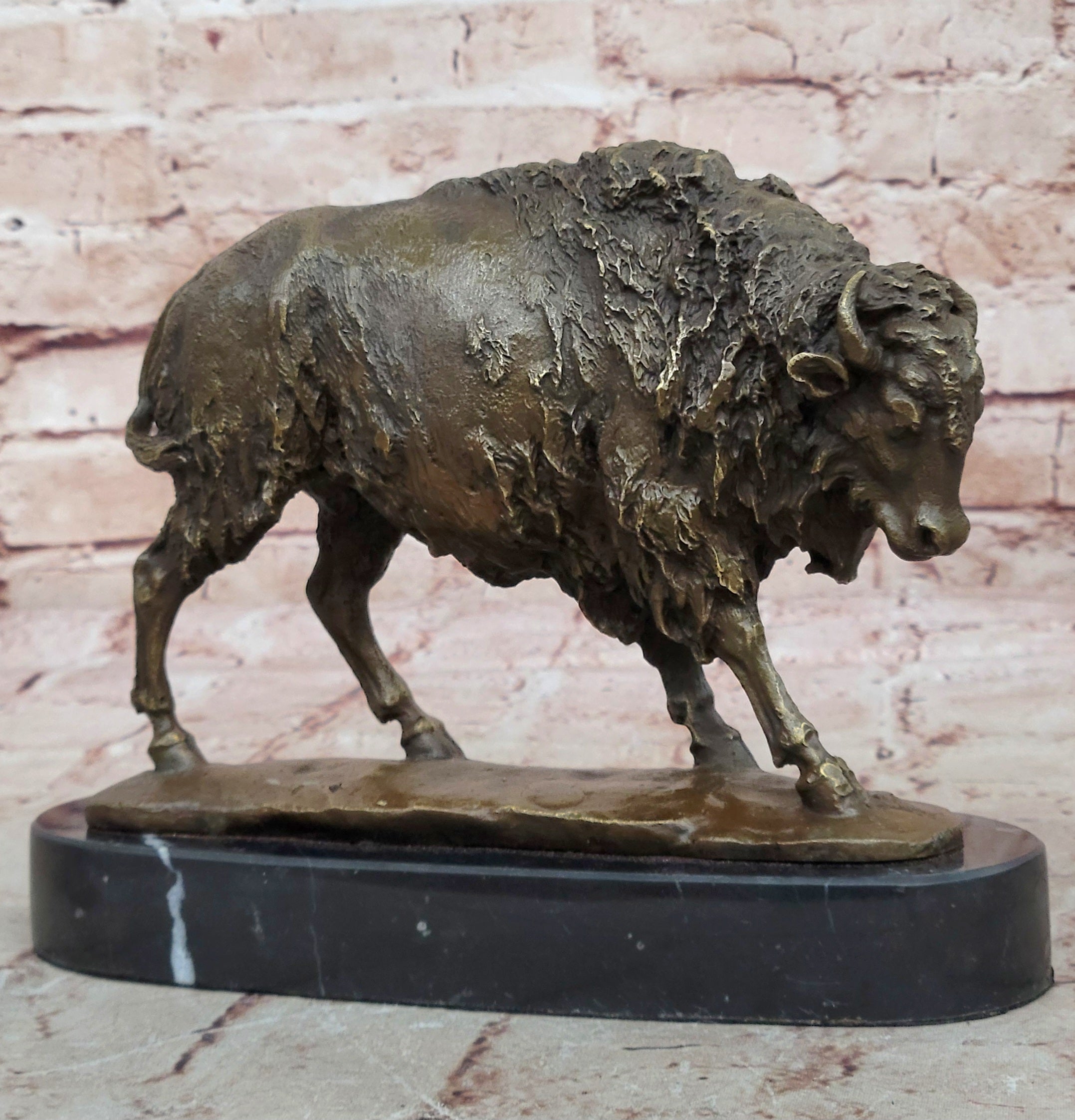 Vintage Barye Vienna Austria Buffalo Bison Bronze Statue Sculpture Figure Sale