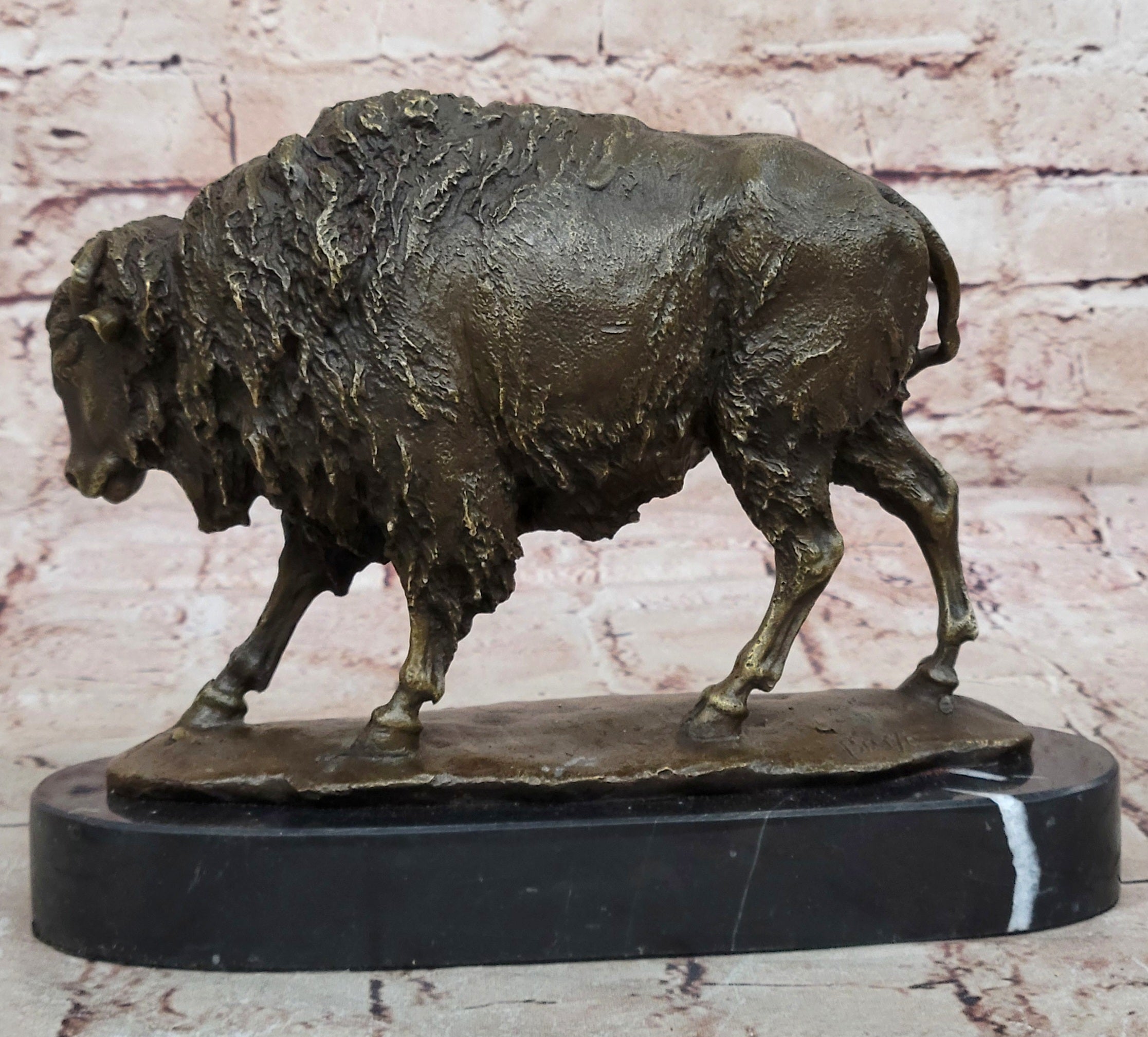 Vintage Barye Vienna Austria Buffalo Bison Bronze Statue Sculpture Figure Sale