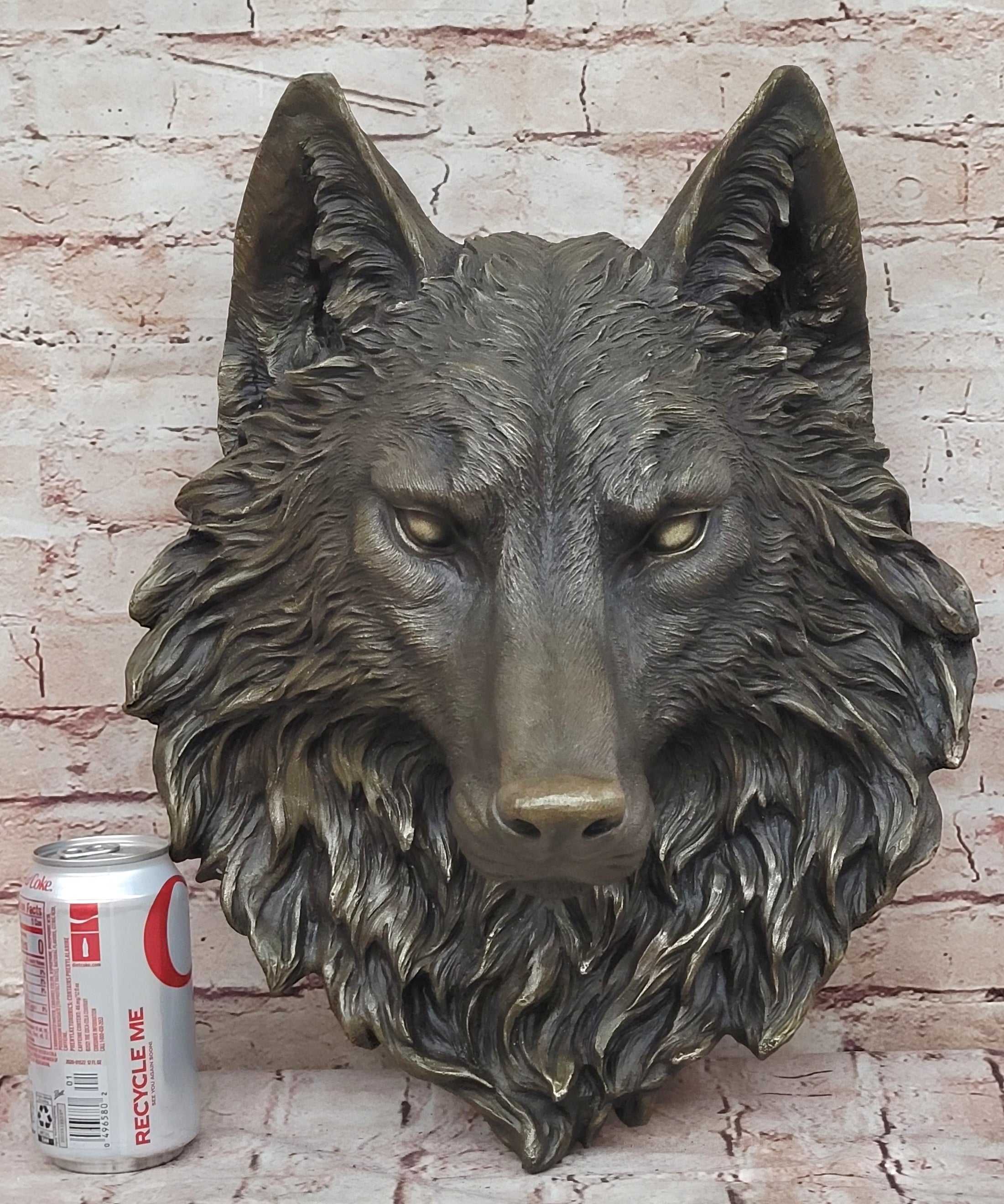 19`` bronze art sculpture good home decorate statue wall hanging wolf head