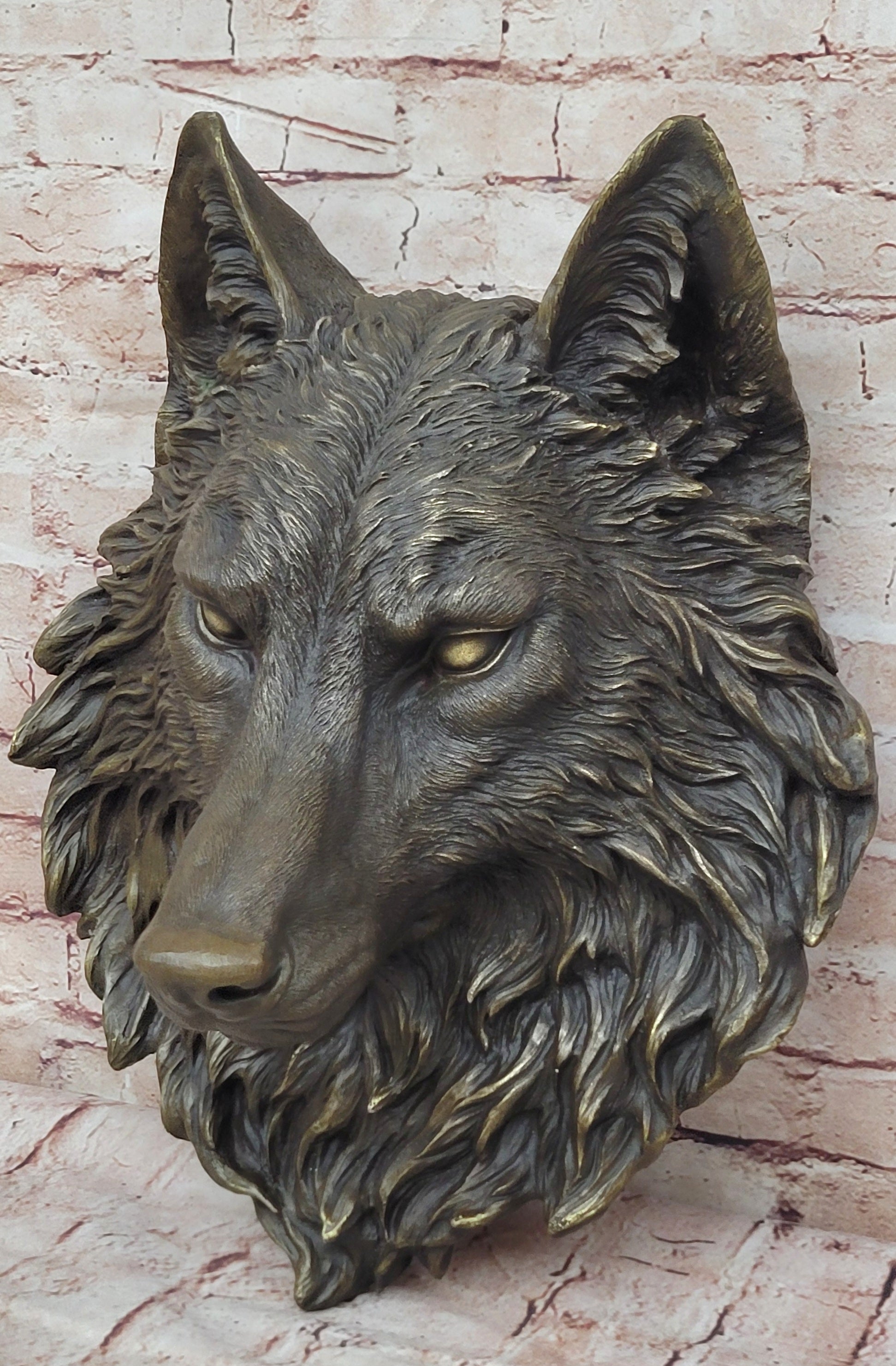 19`` bronze art sculpture good home decorate statue wall hanging wolf head
