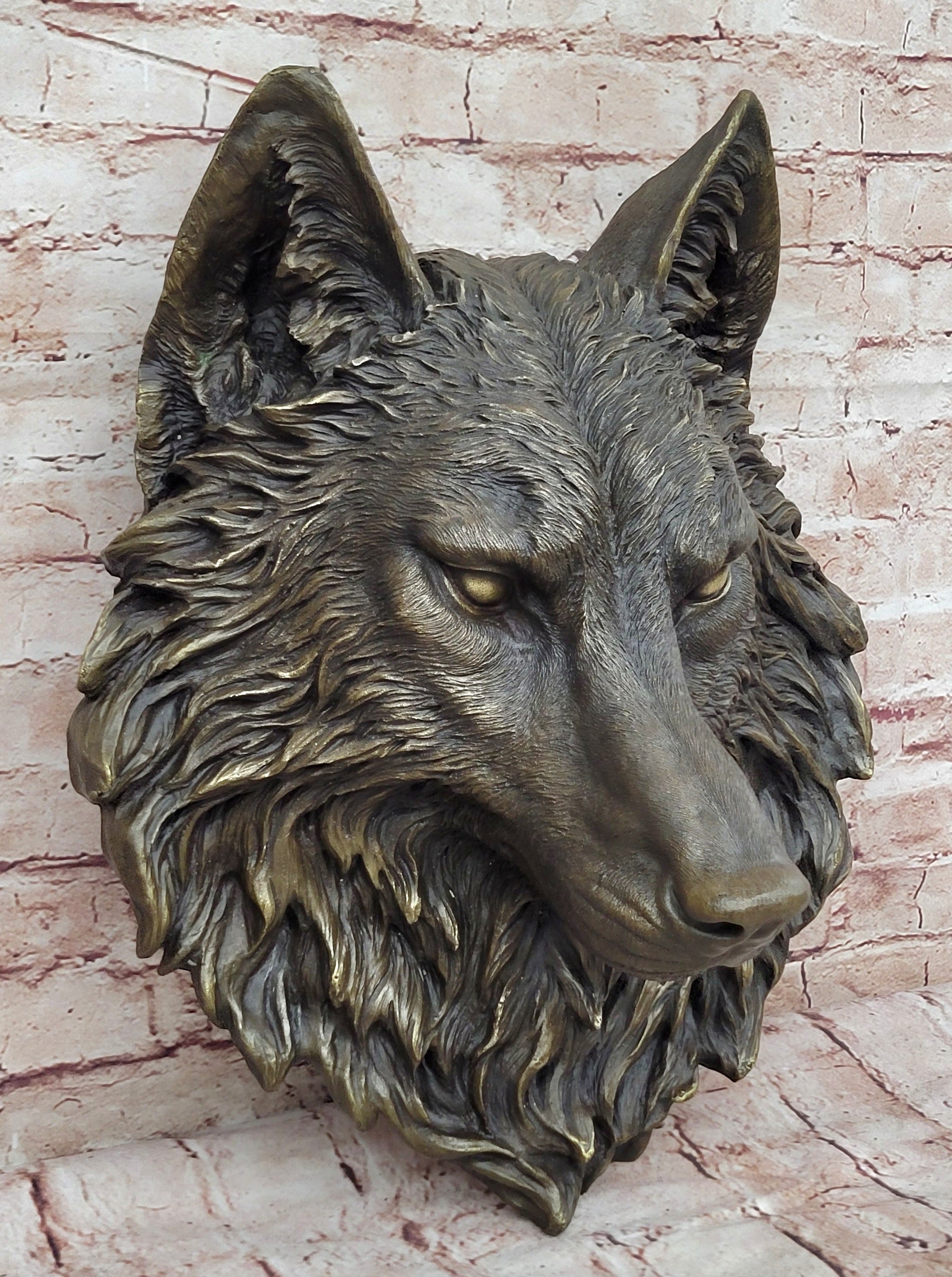19`` bronze art sculpture good home decorate statue wall hanging wolf head