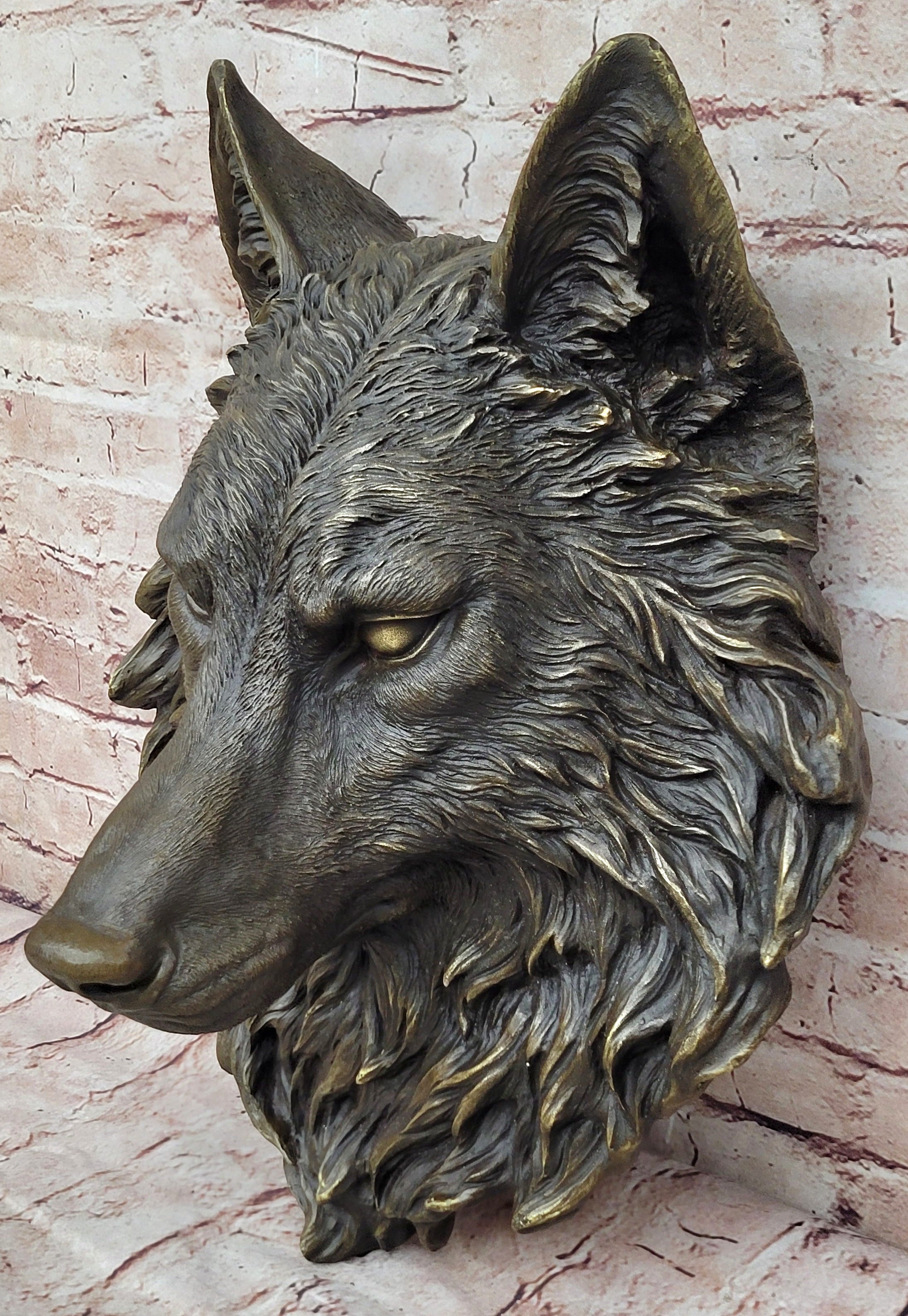 19`` bronze art sculpture good home decorate statue wall hanging wolf head