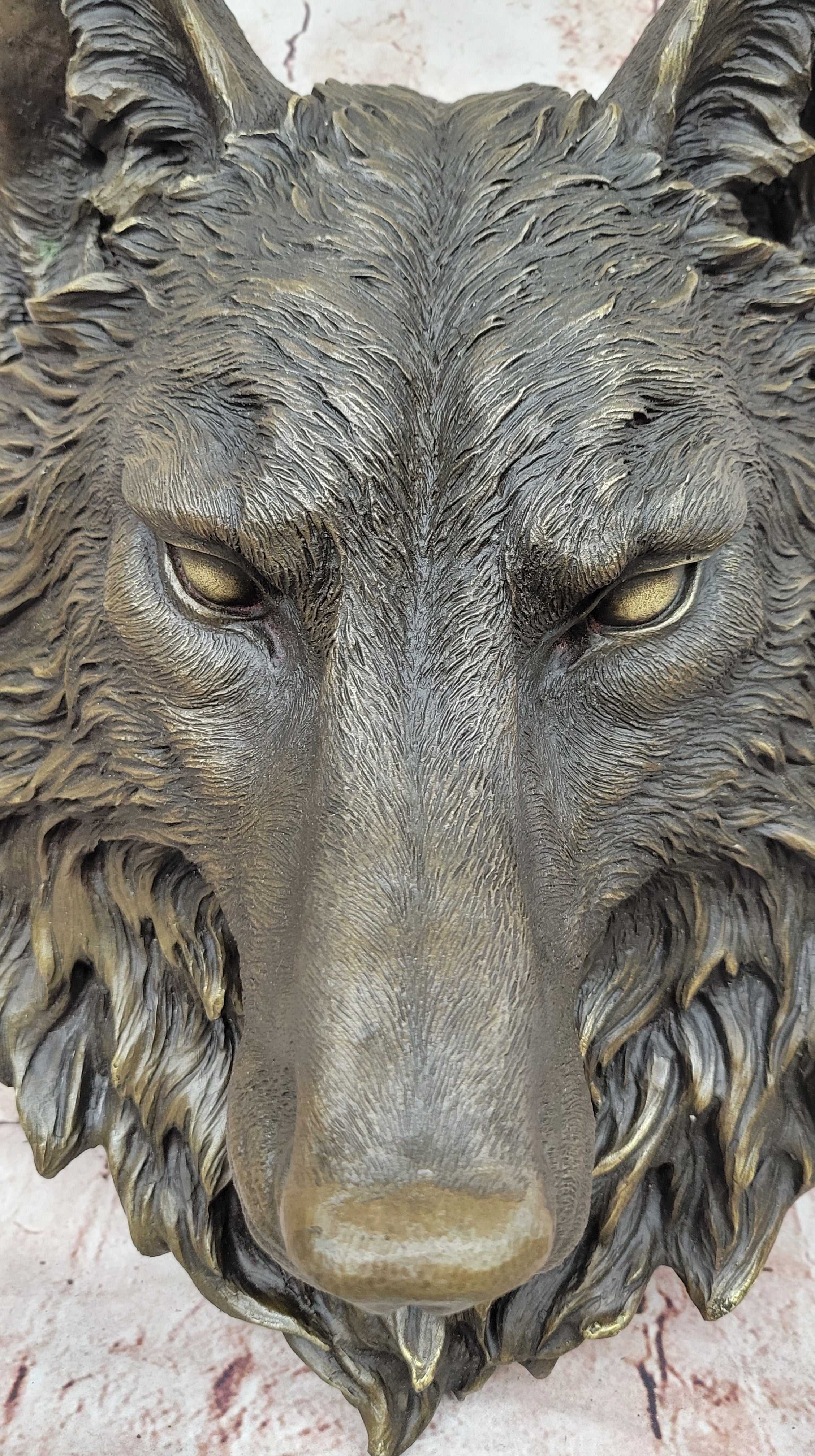 19`` bronze art sculpture good home decorate statue wall hanging wolf head