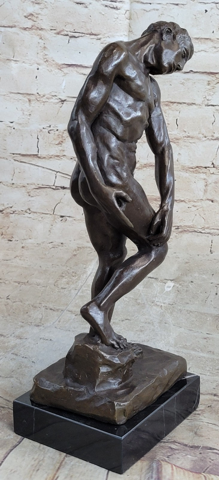 100% SOLID BRONZE FIGURINE STATUETTE REPRODUCTION RODIN ADAM STYLE HOT CAST STATUE