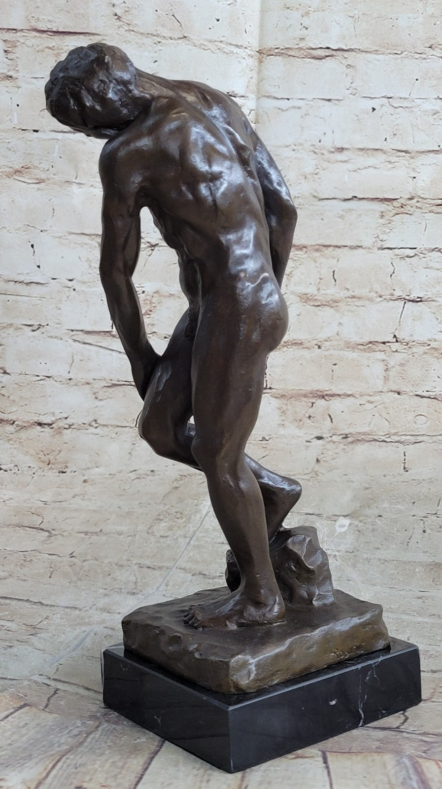 100% SOLID BRONZE FIGURINE STATUETTE REPRODUCTION RODIN ADAM STYLE HOT CAST STATUE