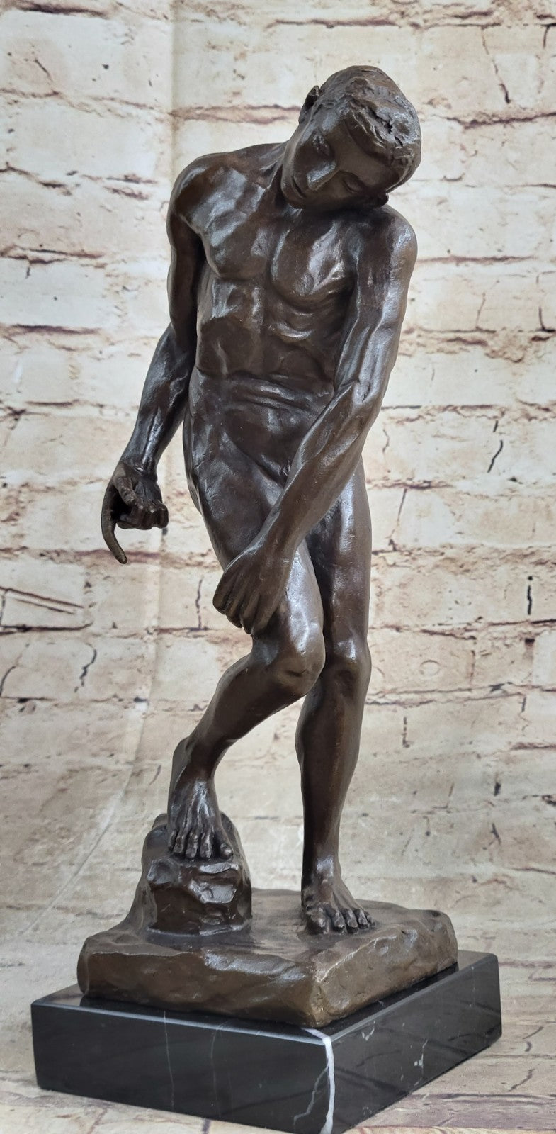 100% SOLID BRONZE FIGURINE STATUETTE REPRODUCTION RODIN ADAM STYLE HOT CAST STATUE