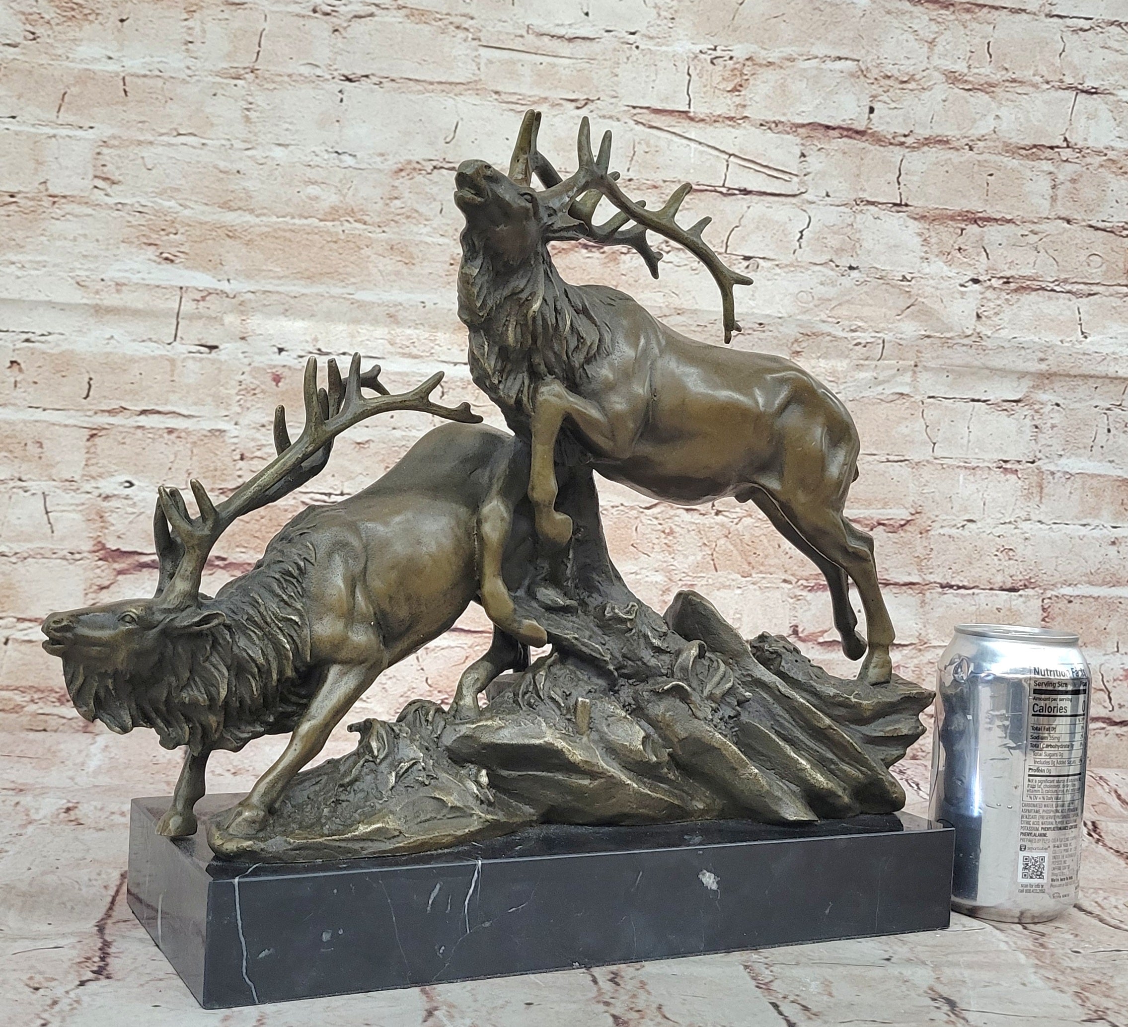 Art Deco Handcrafted Two Running Stag Wildlife Home/Cabin Bronze Sculpture Figure