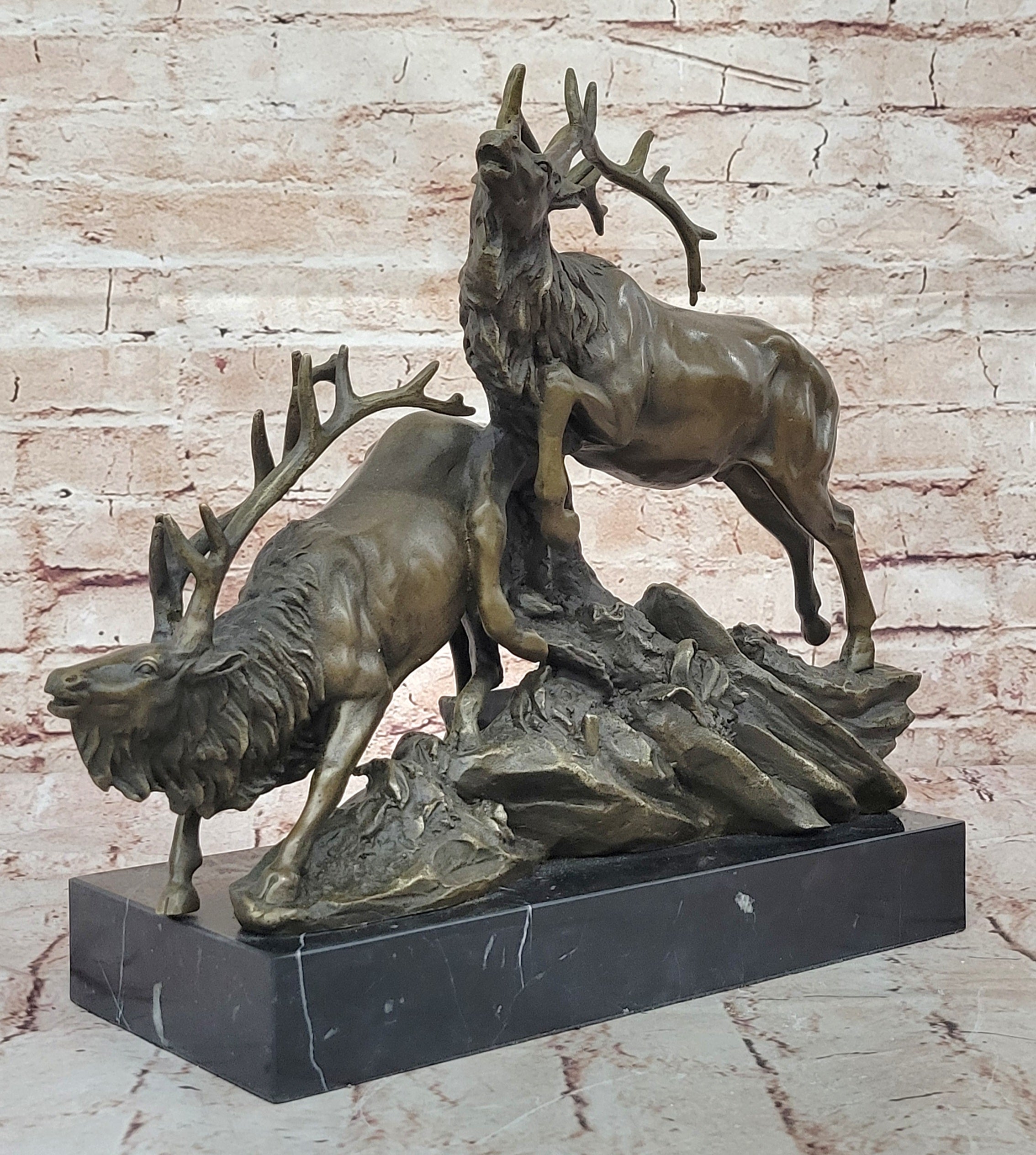 Art Deco Handcrafted Two Running Stag Wildlife Home/Cabin Bronze Sculpture Figure