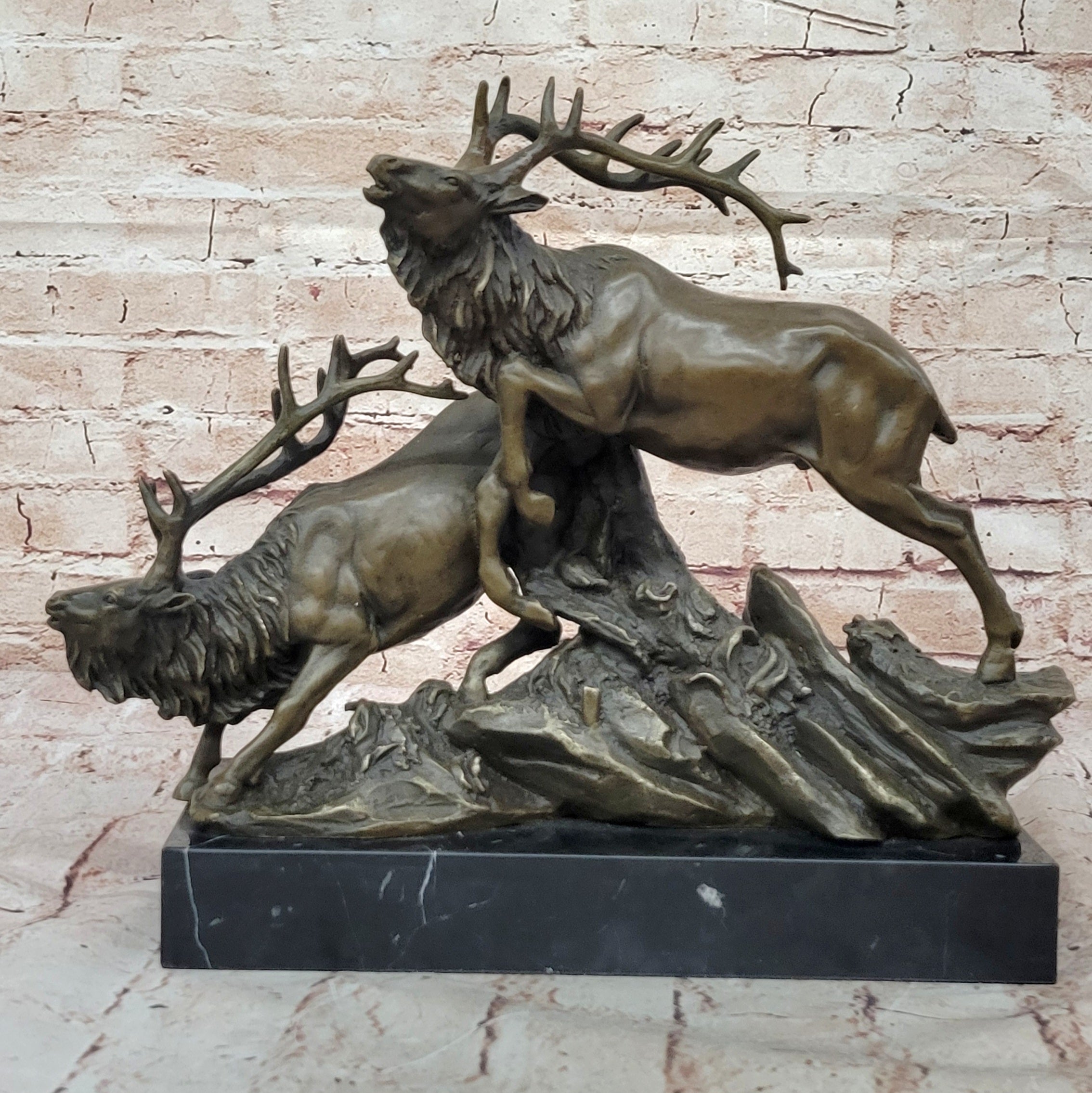 Art Deco Handcrafted Two Running Stag Wildlife Home/Cabin Bronze Sculpture Figure