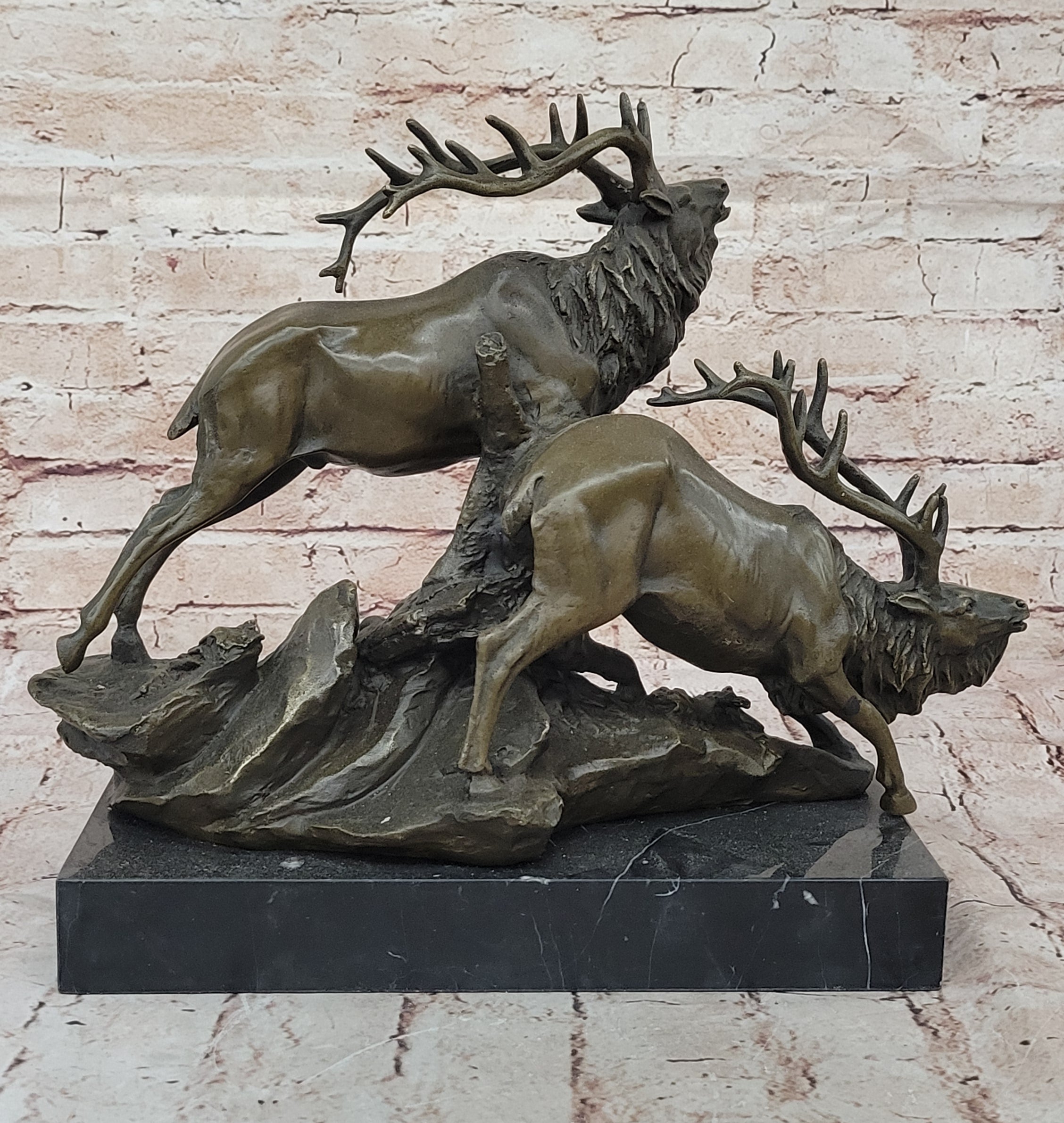 Art Deco Handcrafted Two Running Stag Wildlife Home/Cabin Bronze Sculpture Figure