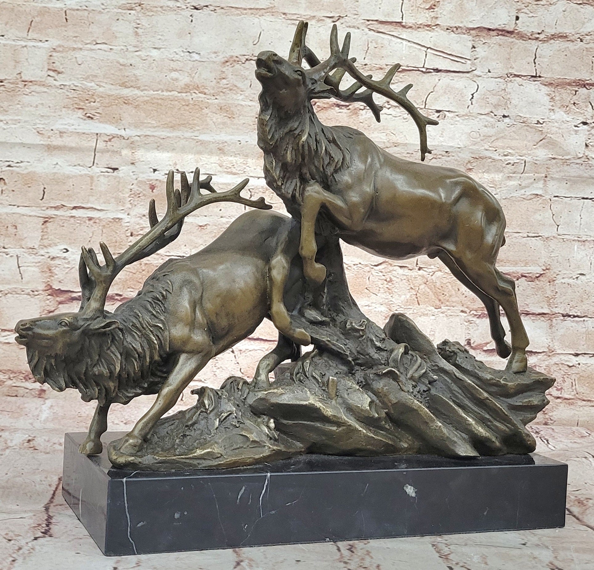 Art Deco Handcrafted Two Running Stag Wildlife Home/Cabin Bronze Sculpture Figure