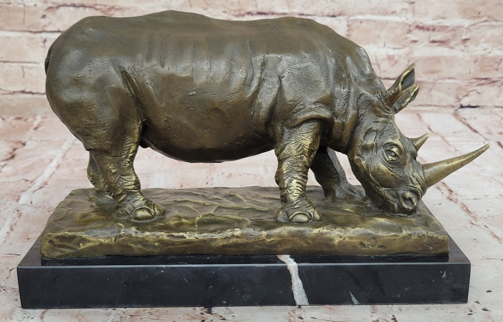 INCREDIBLY DETAILED RHINOCEROS BRONZE / BLACK RHINO ART DECO WILDLIFE SCULPTURE