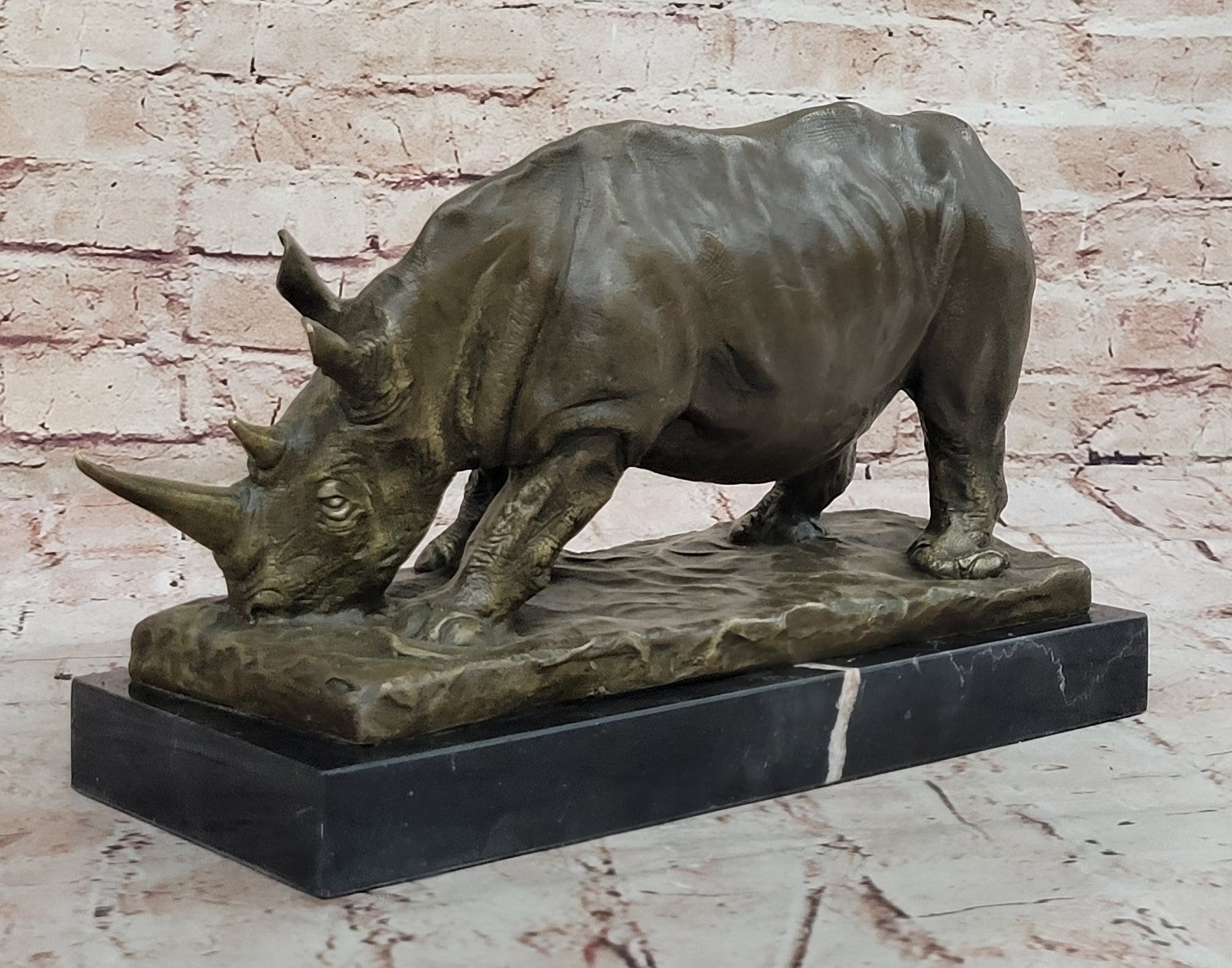 INCREDIBLY DETAILED RHINOCEROS BRONZE / BLACK RHINO ART DECO WILDLIFE SCULPTURE