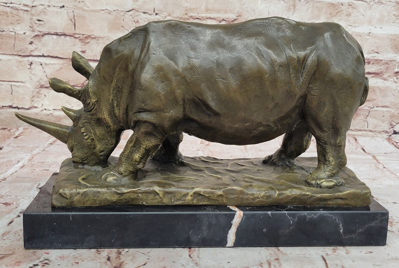 INCREDIBLY DETAILED RHINOCEROS BRONZE / BLACK RHINO ART DECO WILDLIFE SCULPTURE