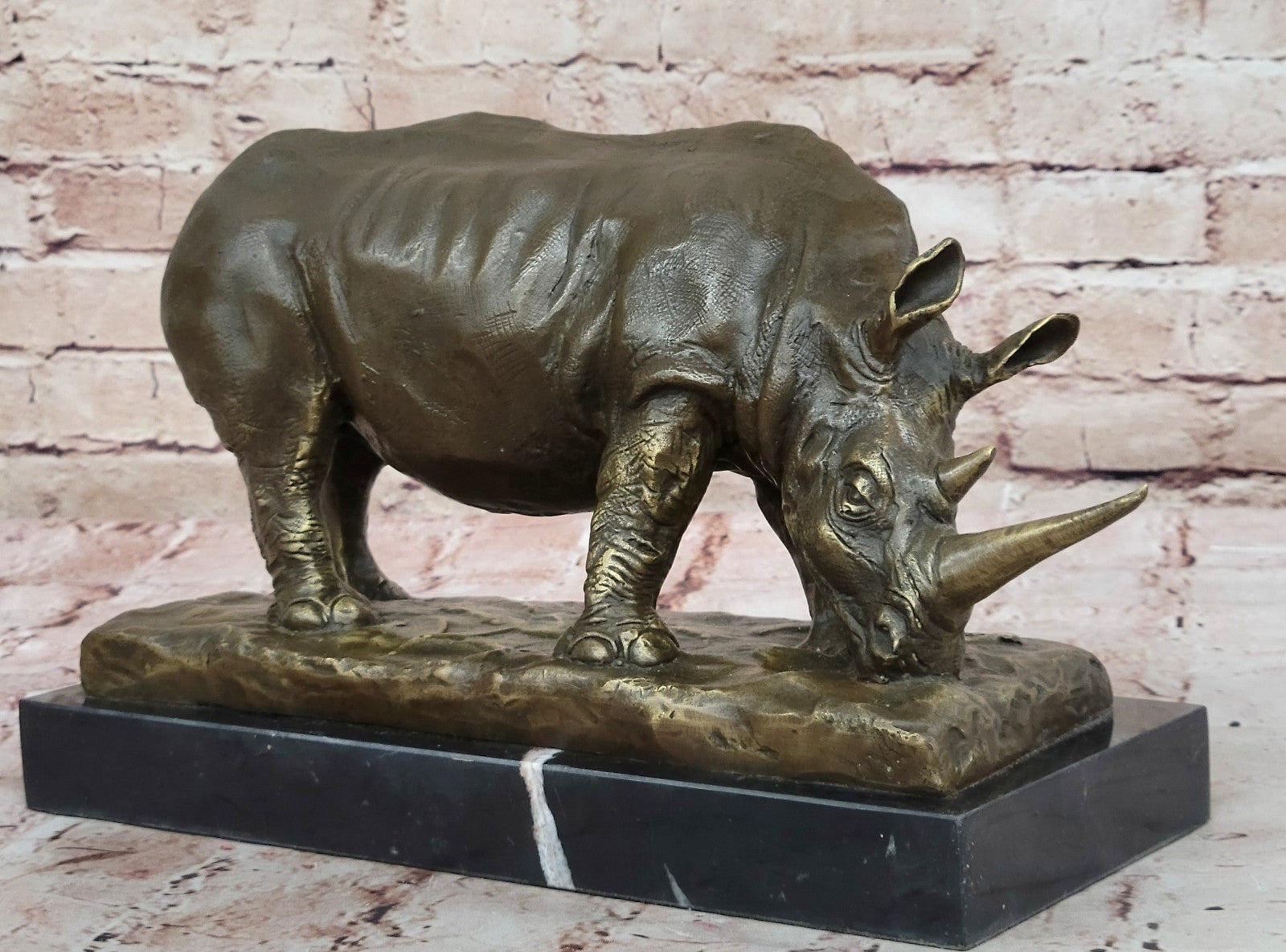 INCREDIBLY DETAILED RHINOCEROS BRONZE / BLACK RHINO ART DECO WILDLIFE SCULPTURE