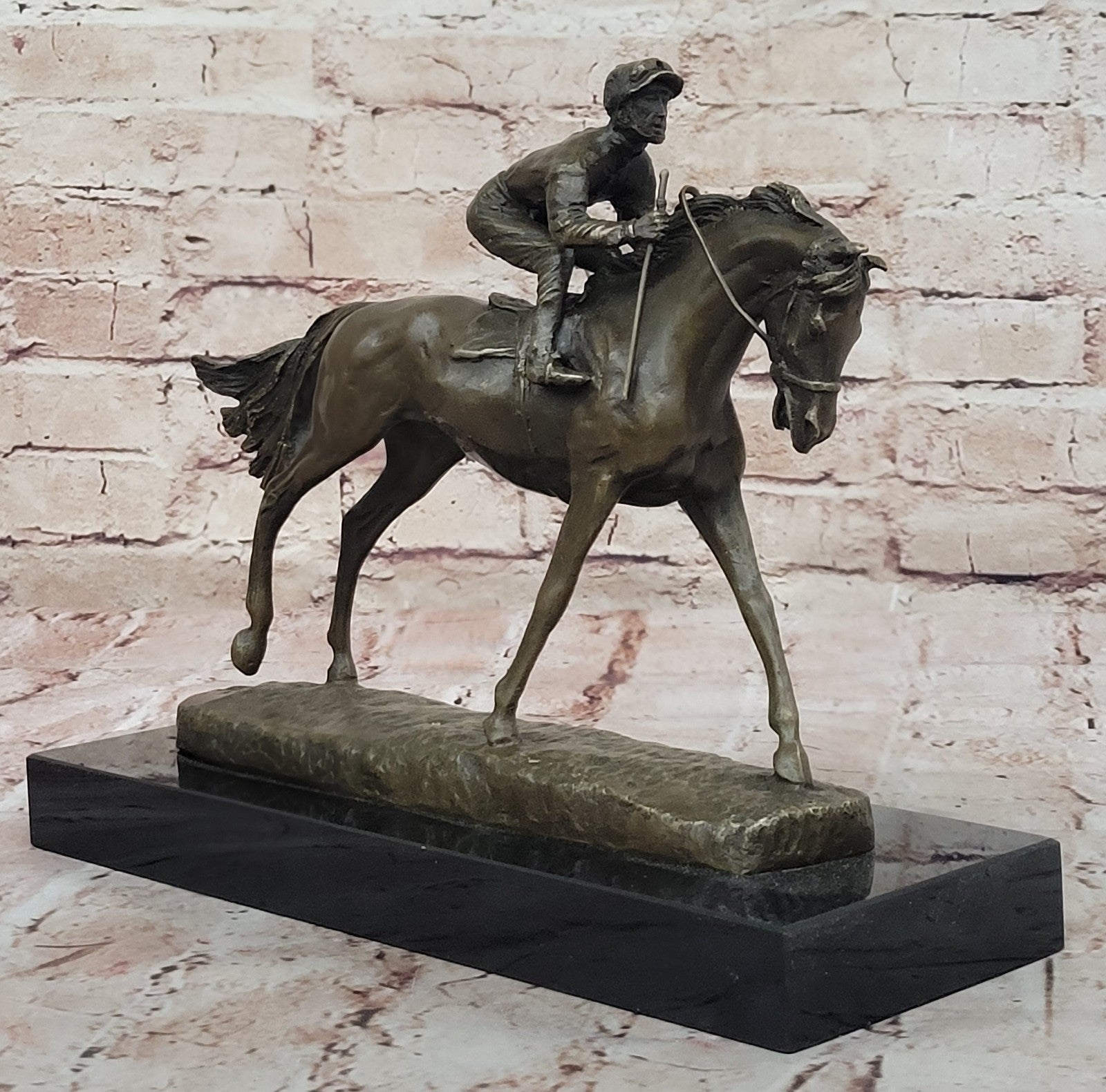 Bronze Sculpture, Hand Made Statue Sports Horse &Jockey Racetrack Triple Crown