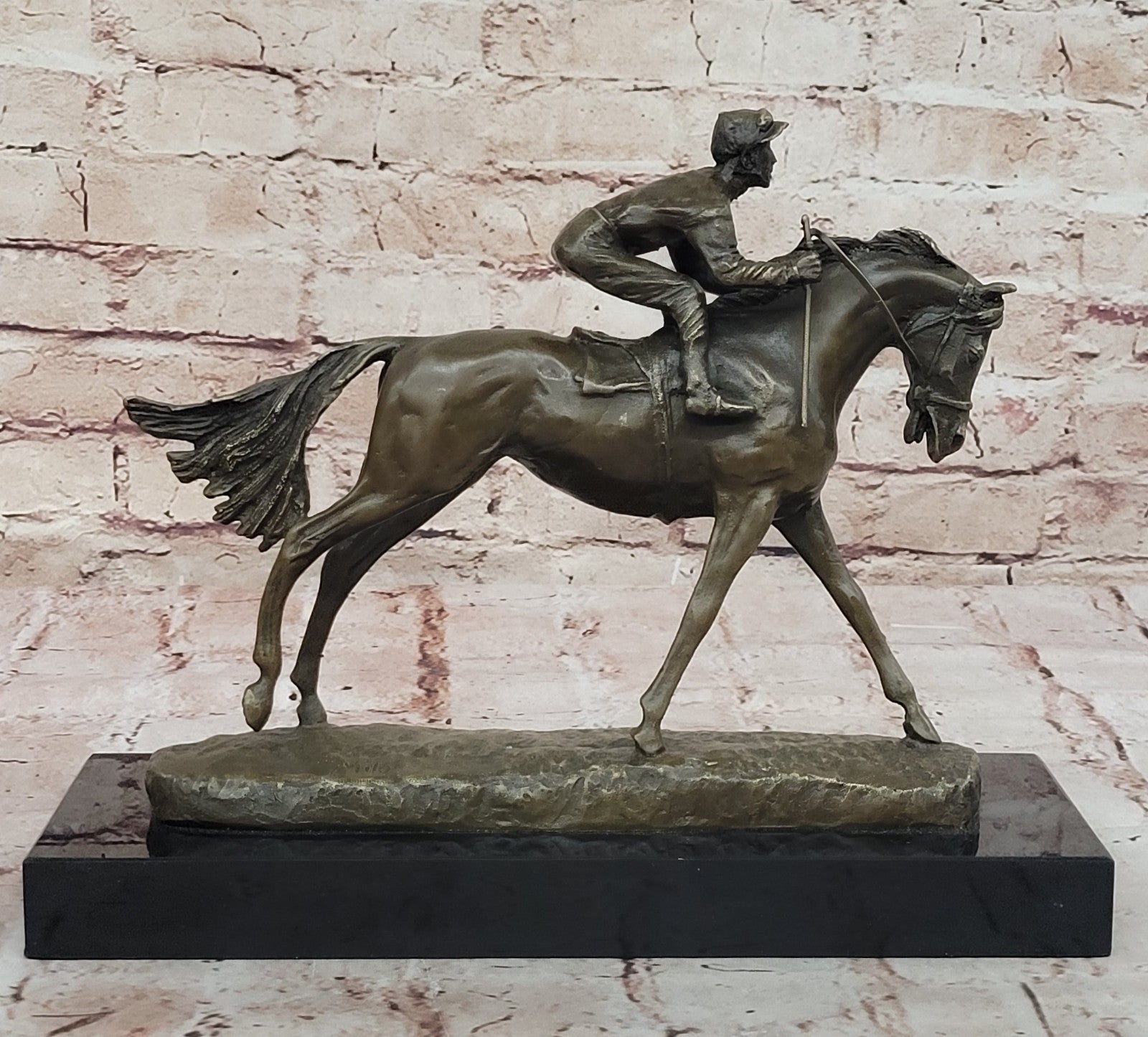 Bronze Sculpture, Hand Made Statue Sports Horse &Jockey Racetrack Triple Crown