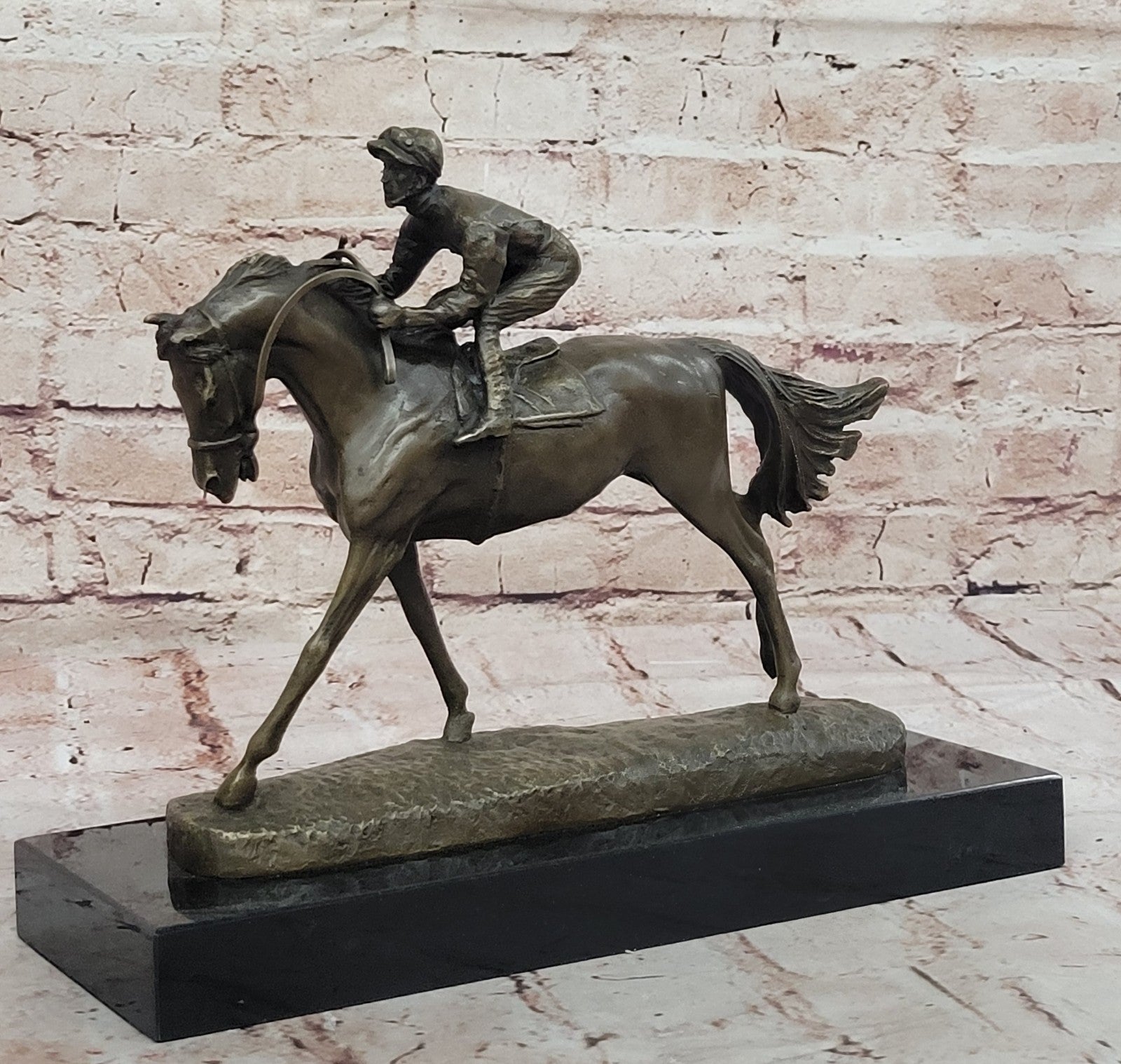 Bronze Sculpture, Hand Made Statue Sports Horse &Jockey Racetrack Triple Crown