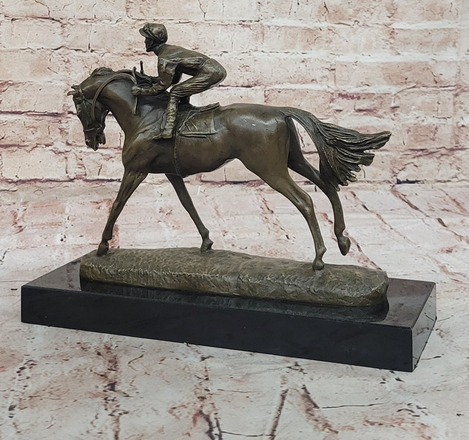 Bronze Sculpture, Hand Made Statue Sports Horse &Jockey Racetrack Triple Crown