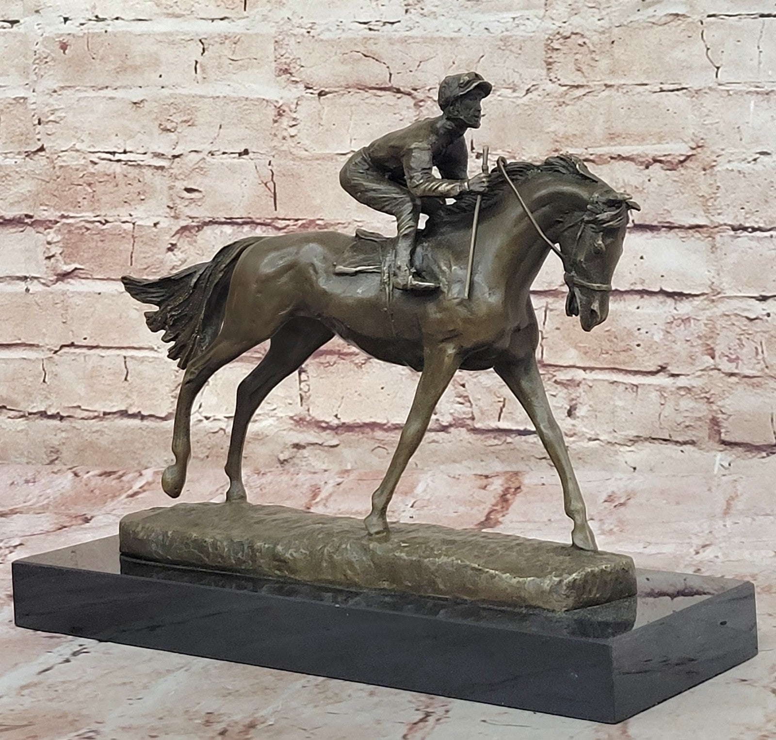 Bronze Sculpture, Hand Made Statue Sports Horse &Jockey Racetrack Triple Crown