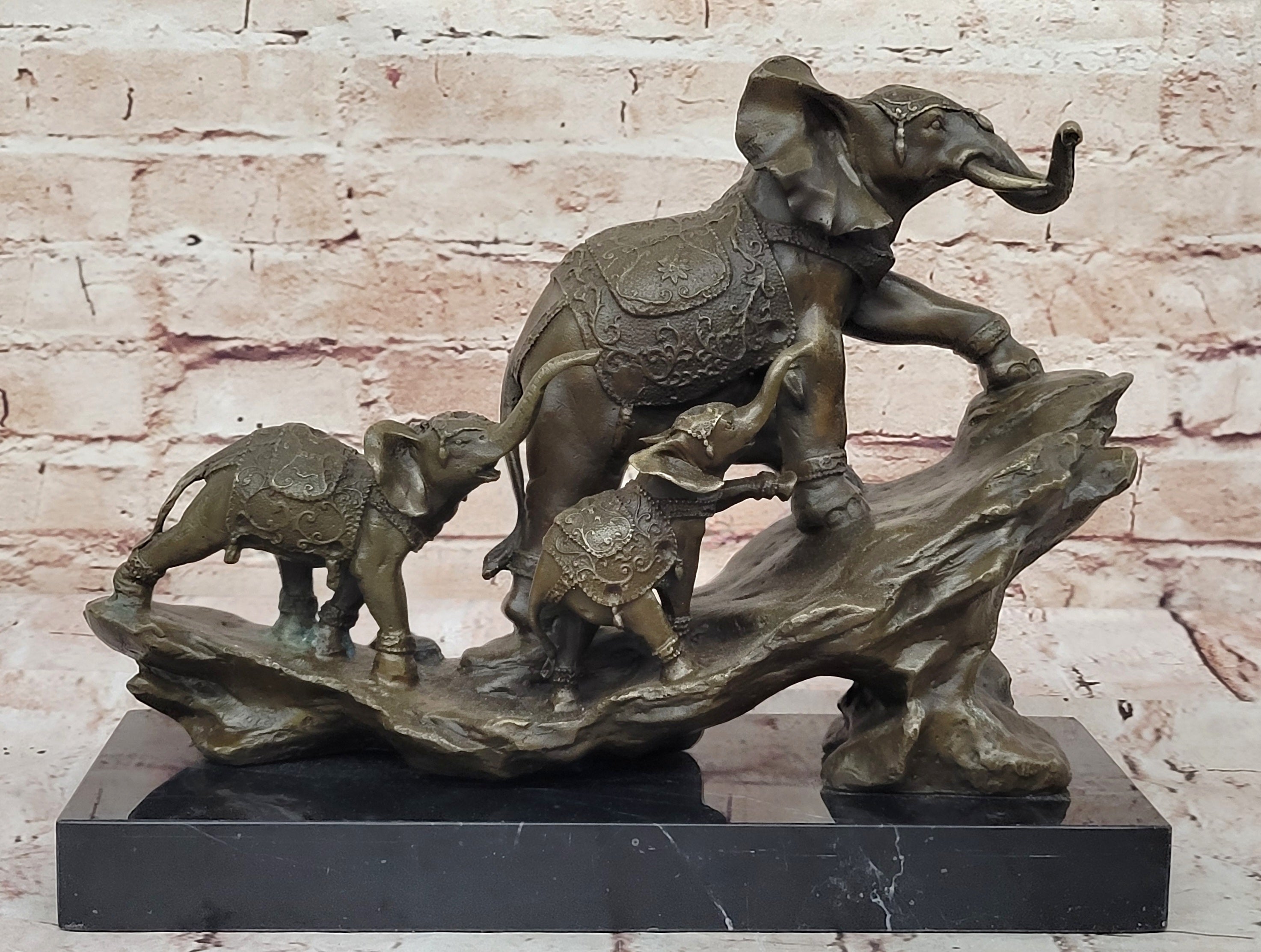 Handcrafted bronze sculpture SALE Cal And Elephant Mother Indian Bologna