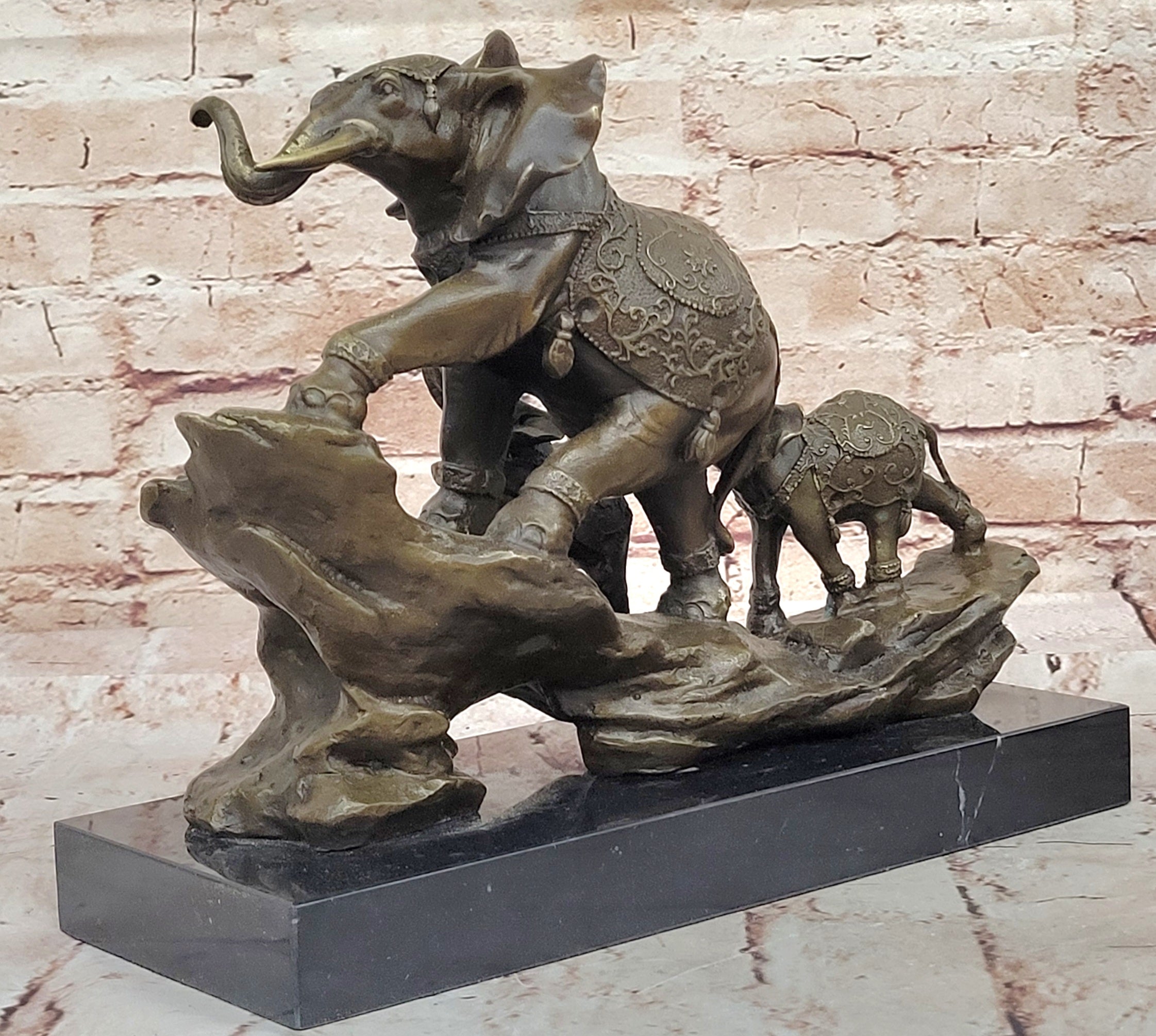 Handcrafted bronze sculpture SALE Cal And Elephant Mother Indian Bologna