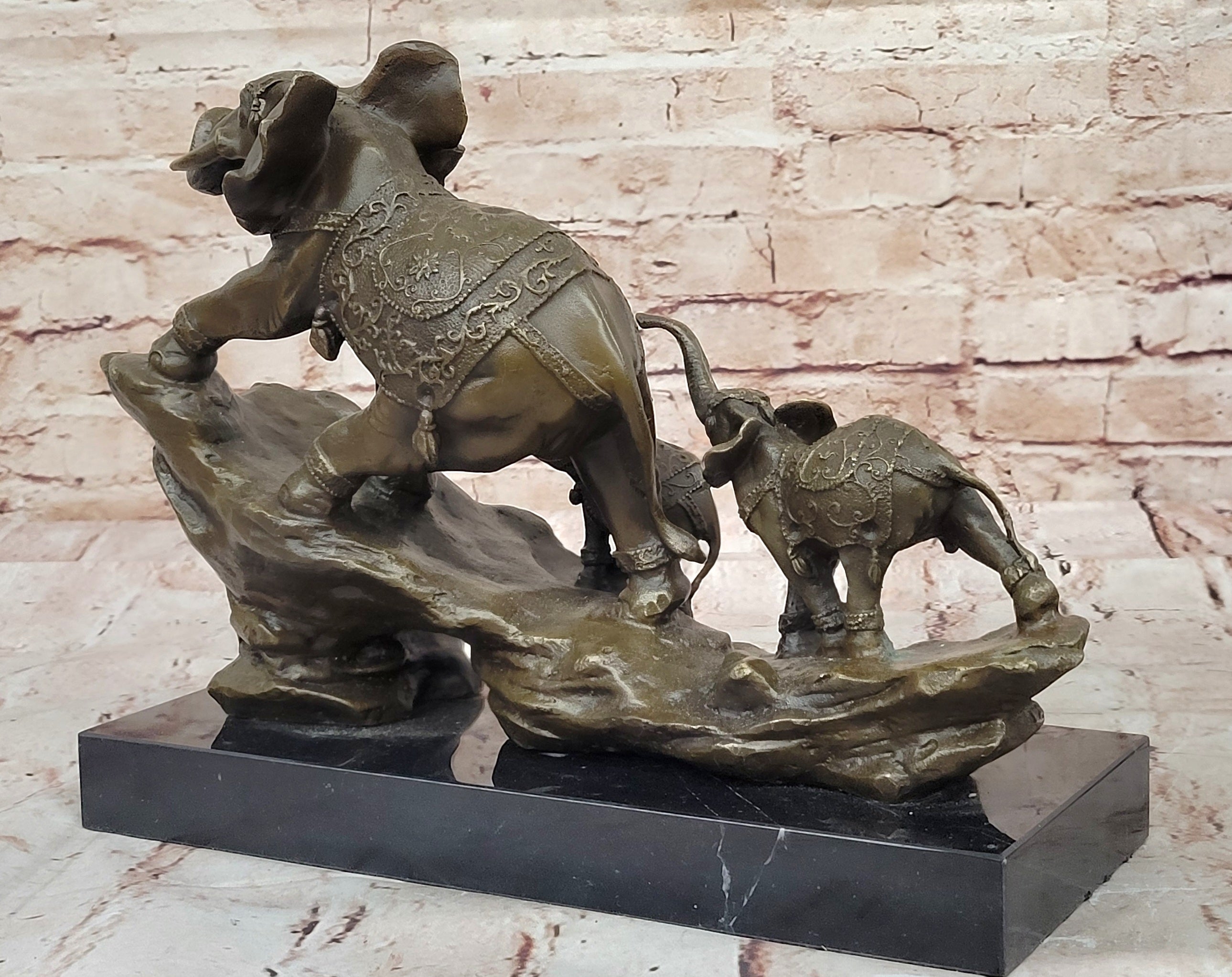 Handcrafted bronze sculpture SALE Cal And Elephant Mother Indian Bologna