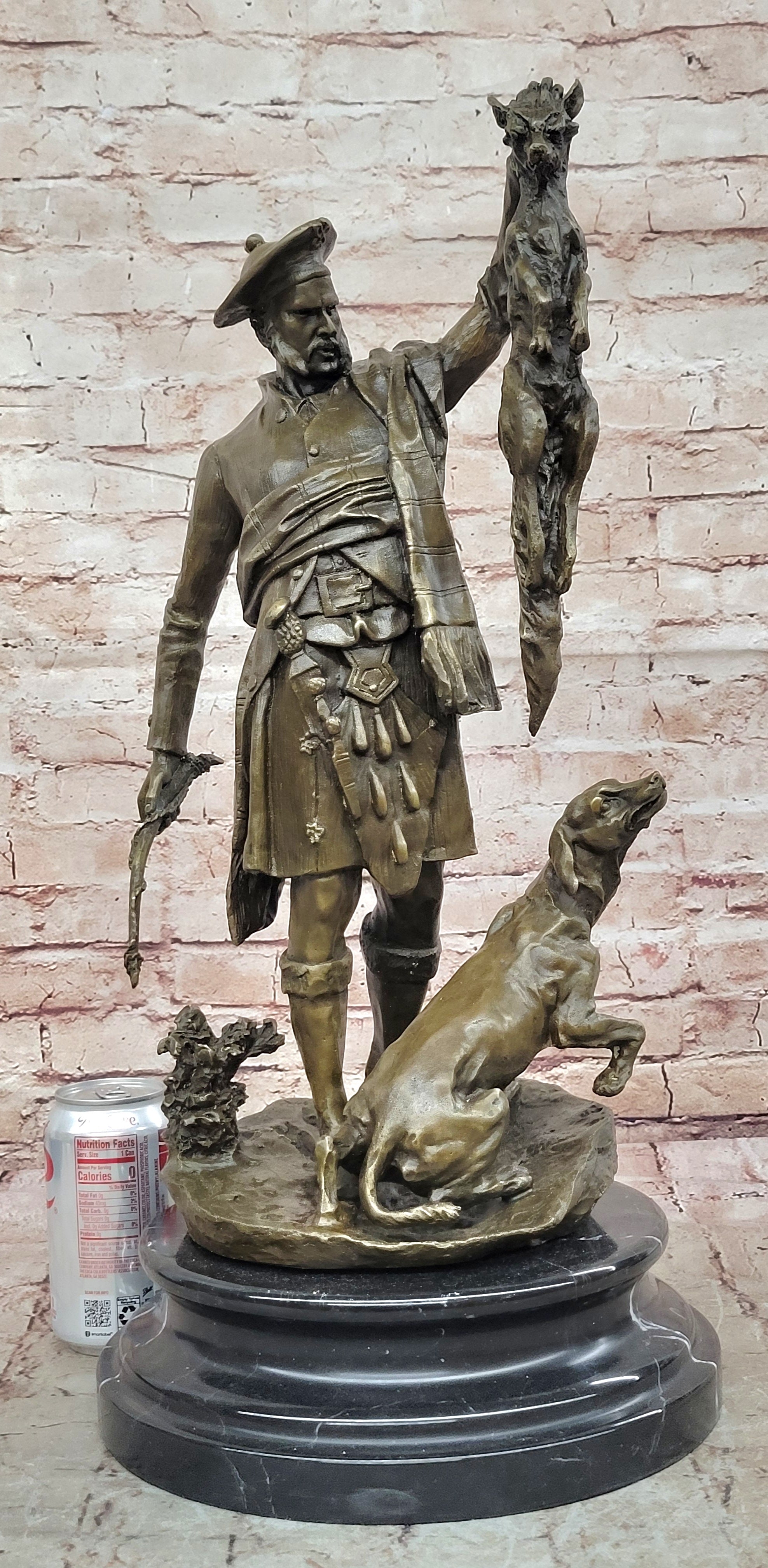 Bronze figure of Scottish hunter and hound with the kill Vitaleh Hot Cast Art Deco