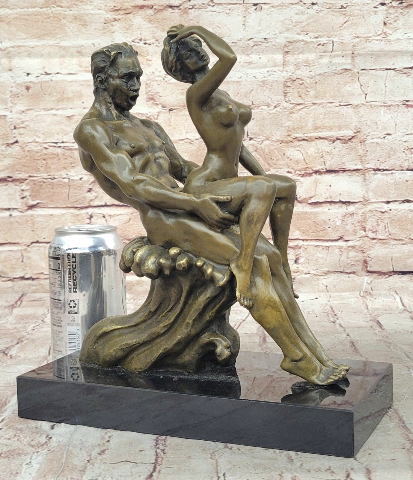 Signed Original Nude Erotic Man and Woman Couple Bronze Sculpture Large