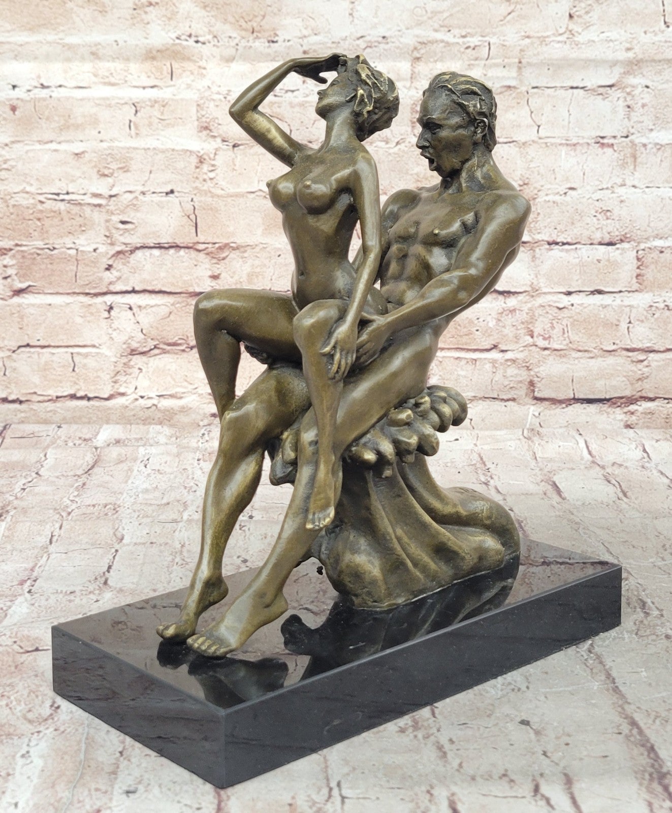 Signed Original Nude Erotic Man and Woman Couple Bronze Sculpture Large
