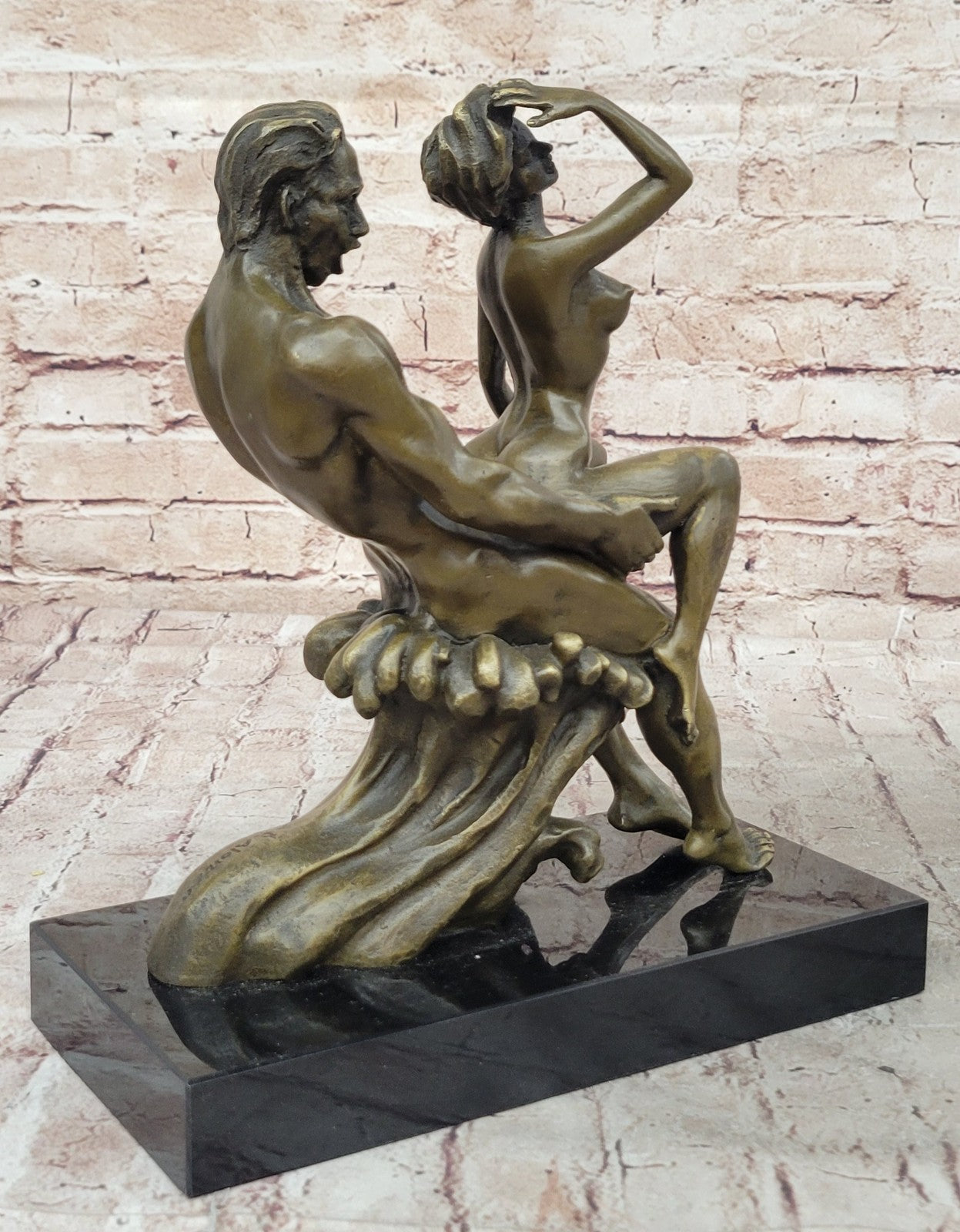 Signed Original Nude Erotic Man and Woman Couple Bronze Sculpture Large
