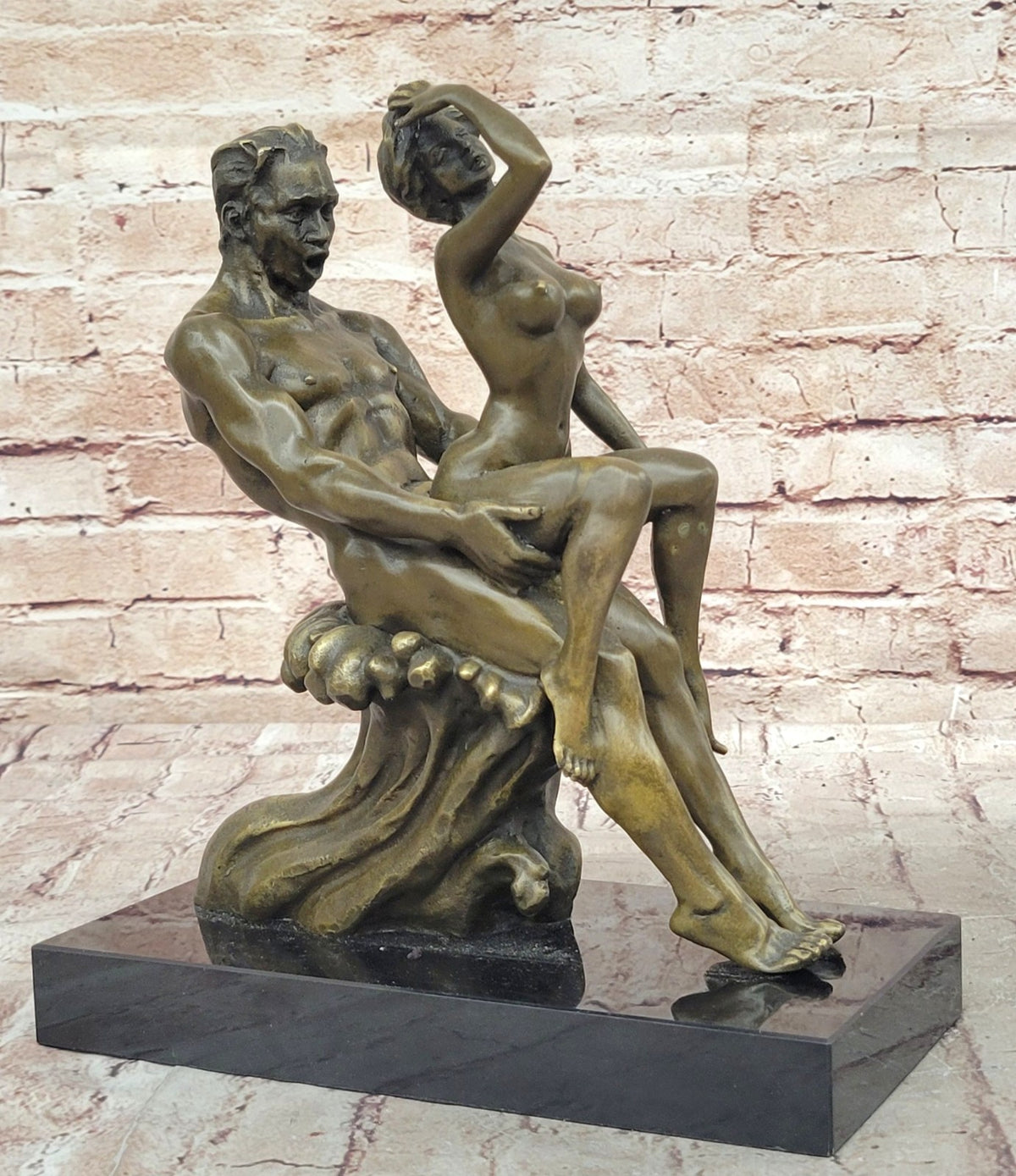 Signed Original Nude Erotic Man and Woman Couple Bronze Sculpture Large