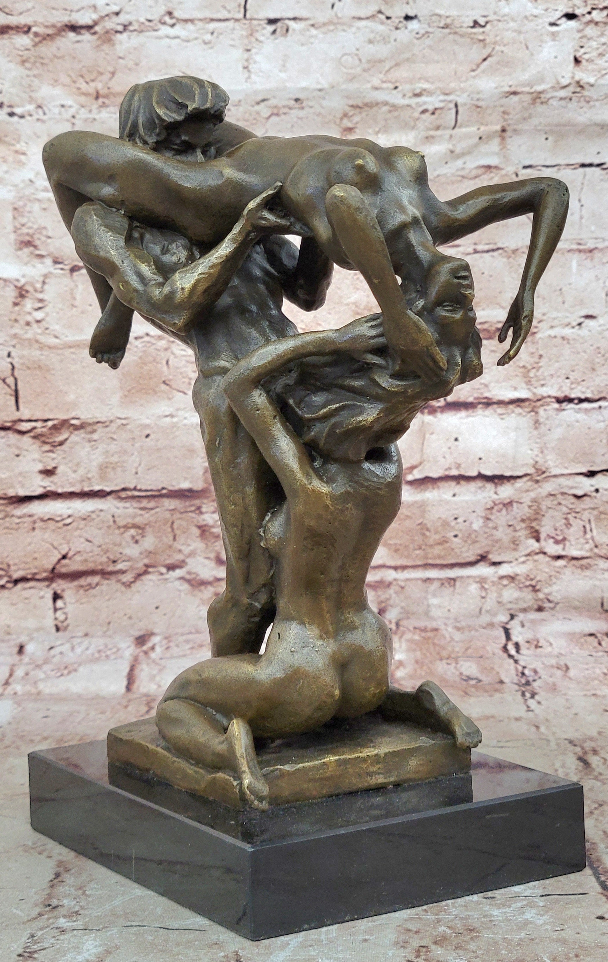 Bronze Sculpture 3 Way Action Nude Naked Man and Two Woman Bronze Sculpture