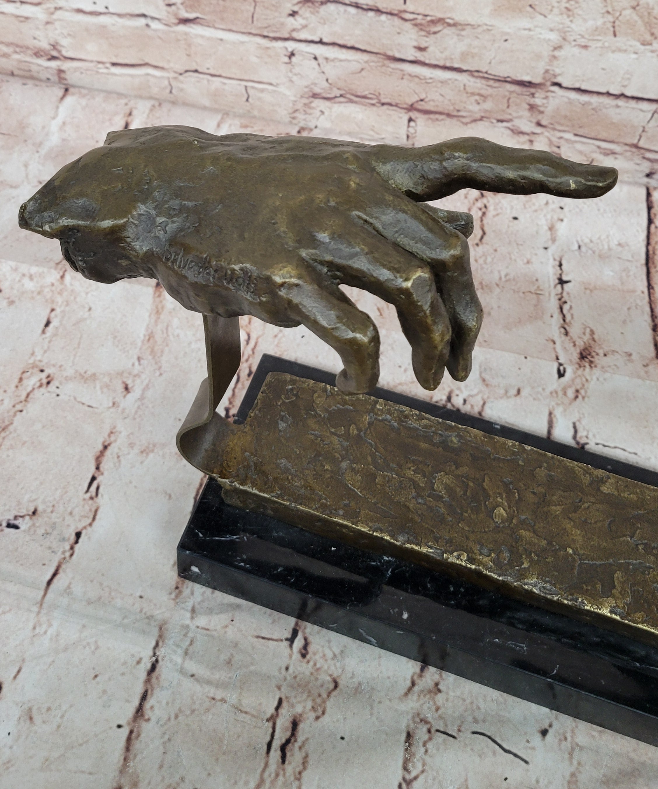 Signed Dali Bases on Michelangelo Creation of Man Bronze Sculpture Marble Statue