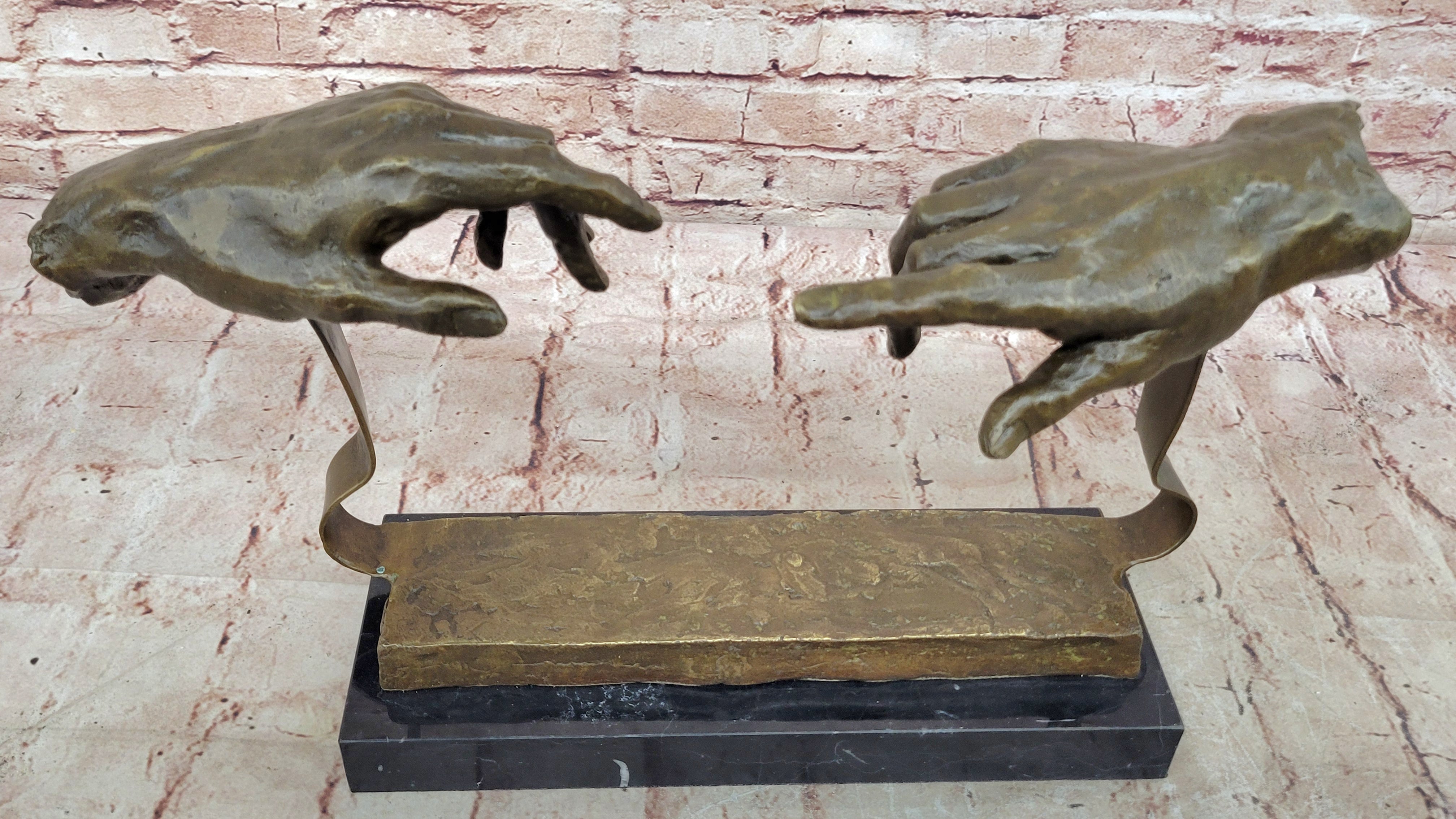Signed Dali Bases on Michelangelo Creation of Man Bronze Sculpture Marble Statue
